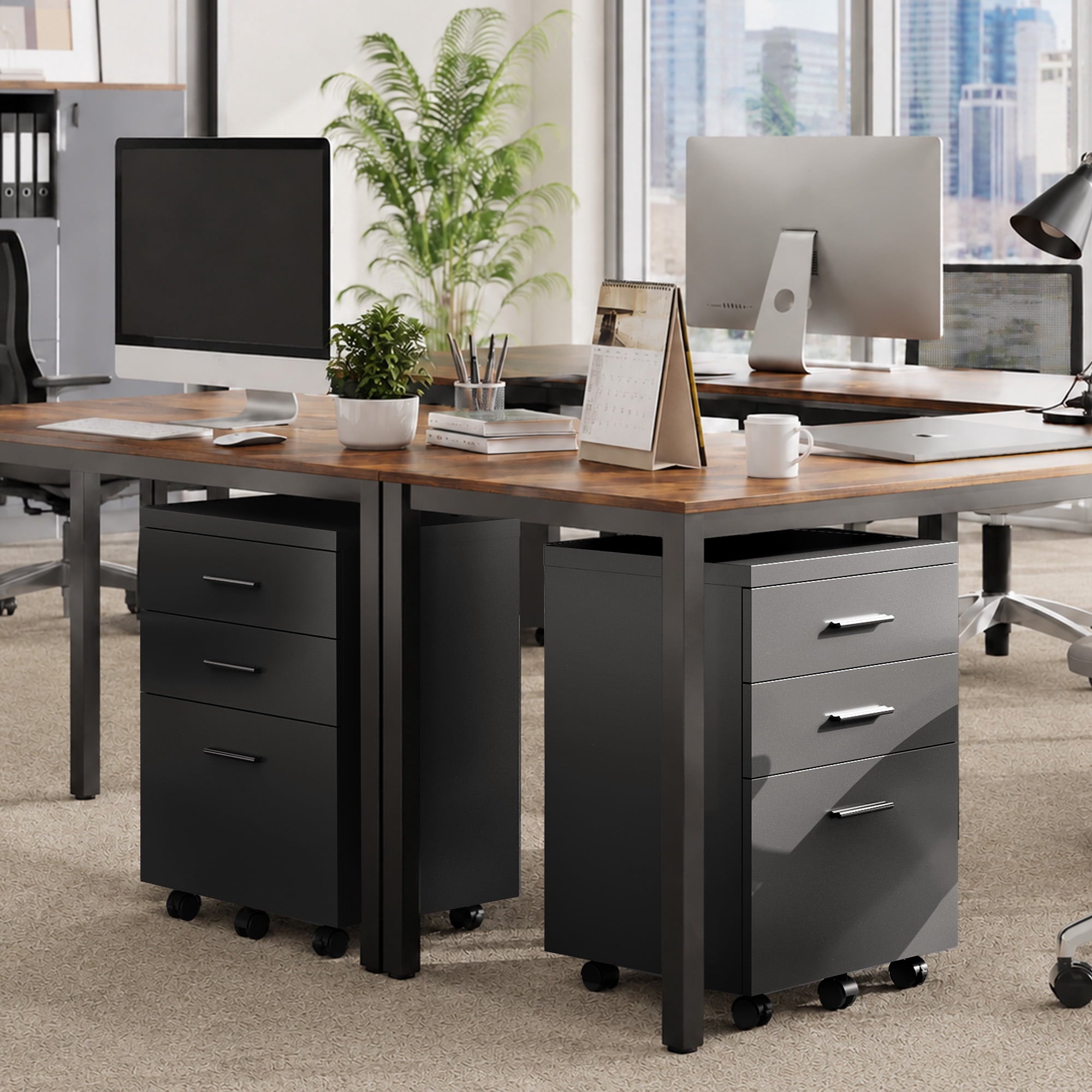 GALAXHERO 3 Drawer Storage Cabinet, Wood Rolling File Cabinet with Whells, Printer Stand Filing Cabinet for Home Office, Fit Letter/A4/Legal