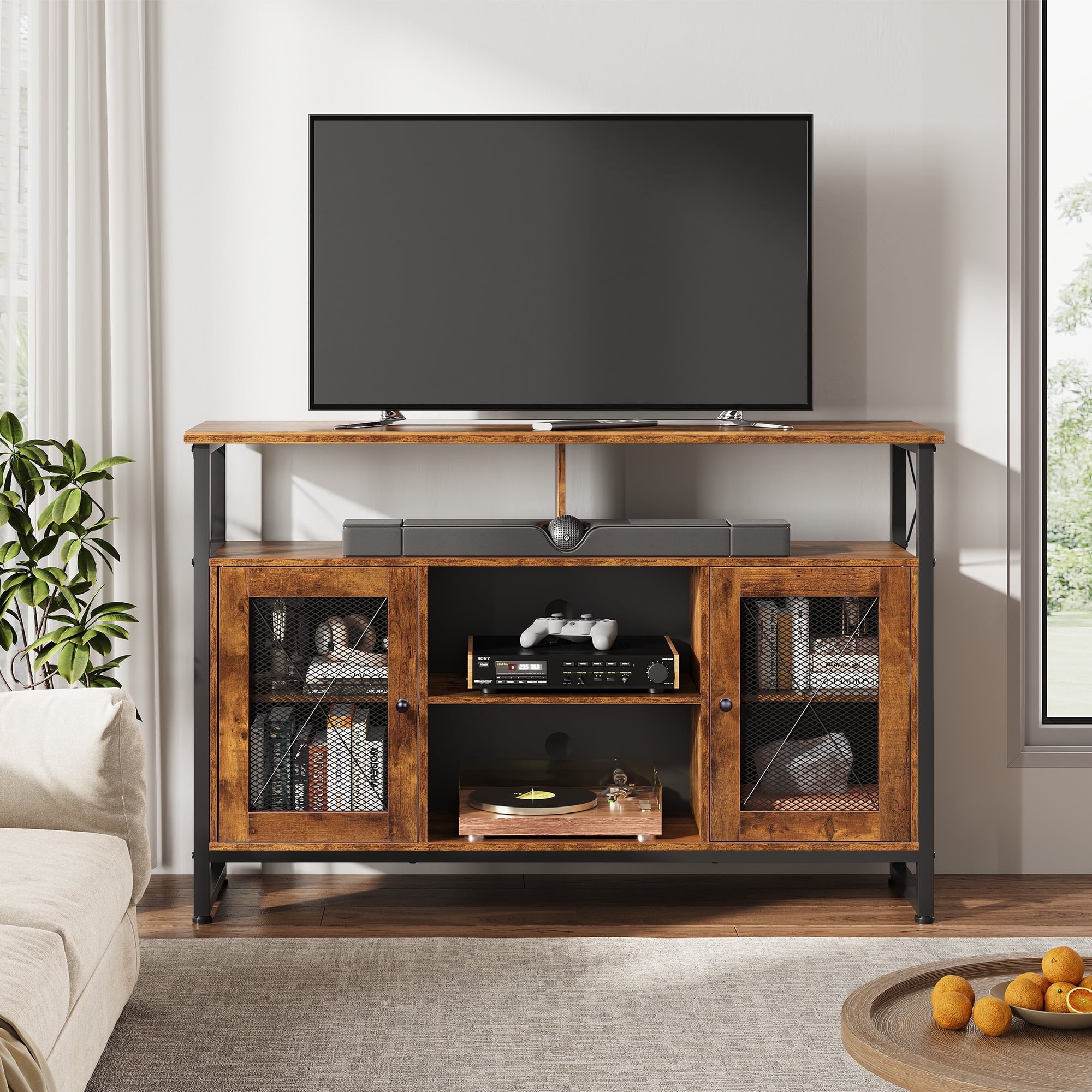 GALAXHERO Tall TV Stand for TVs up to 55", Farmhouse Industrial Entertainment Center with Storage, Media Console for Living Room Bedroom