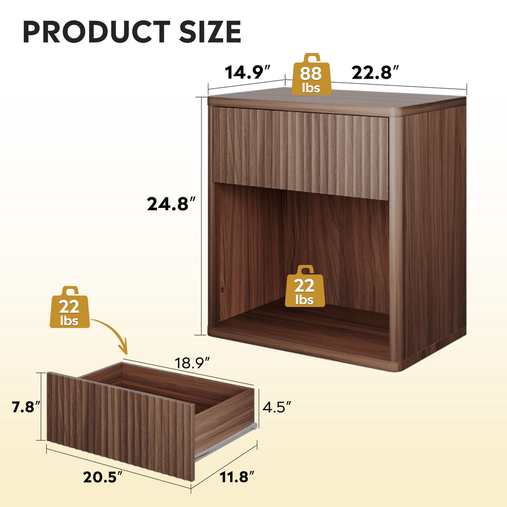 GALAXHERO Nightstands Set of 2, Farmhouse Night Stand with Drawer and Storage Shelf, Wood Bed Side End Table for Bedroom Living Room