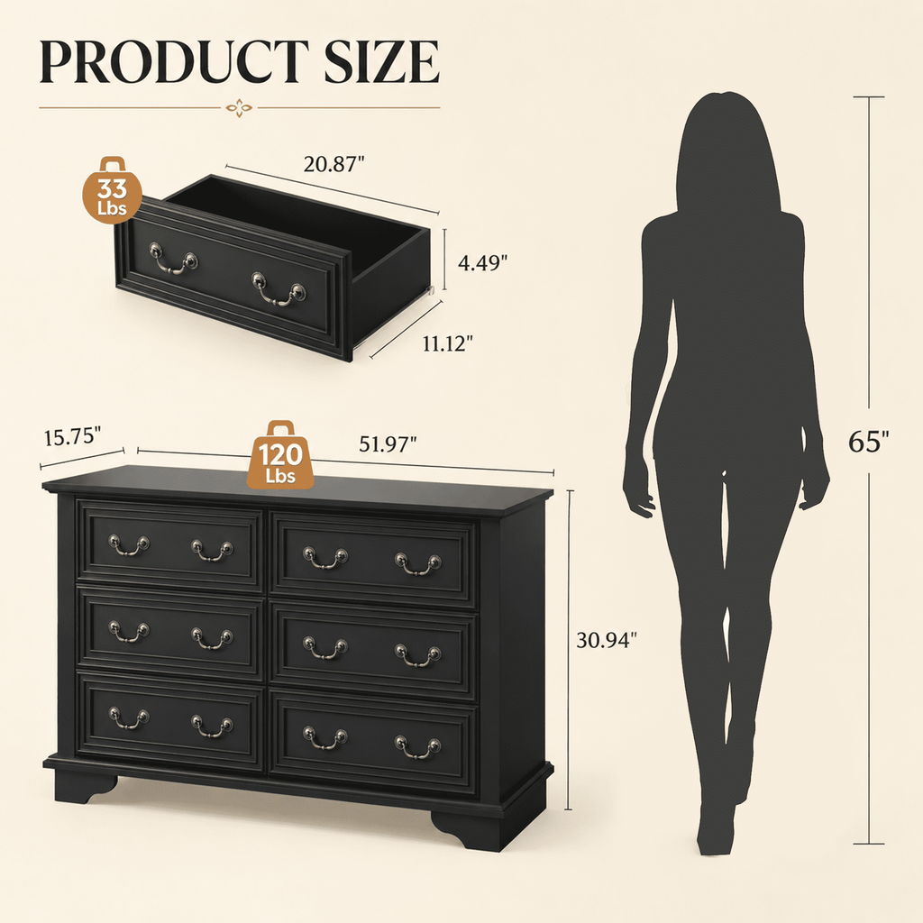 GALAXHERO Farmhouse Wood Dresser for Bedroom, Dresser with 6 Drawers, Chest of Drawers with Roman Metal Handle, TV Stand for 60 inch TV for Living Room, Hallway