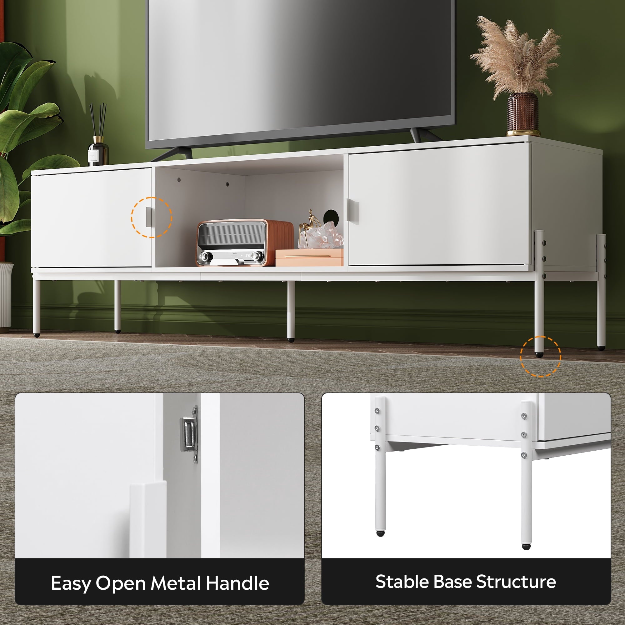 GALAXHERO TV Stand Modern Entertainment Center with Storage Cabinets and Metal Legs for Bedroom and Living Room, TV Console, 65 Inch