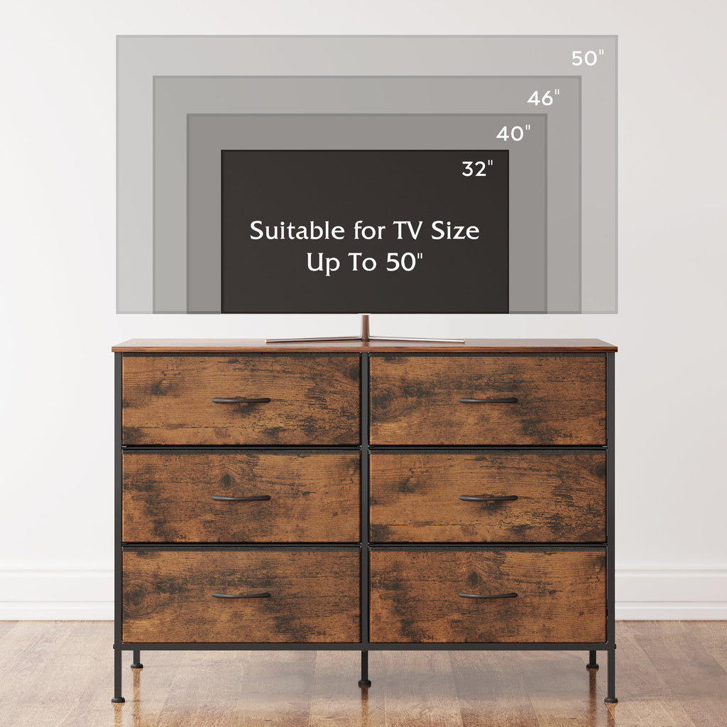 GALAXHERO 6-Drawer Fabric Dresser, 50-Inch TV Stand Wide Chest of Drawers for Bedroom, Closet, Living Room