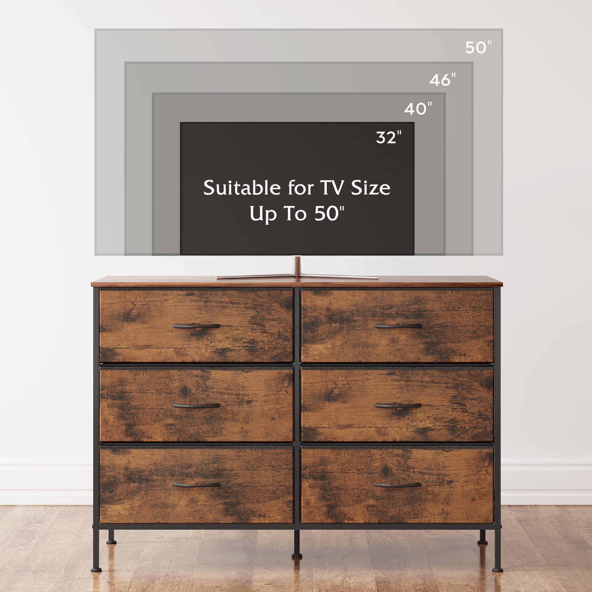 GALAXHERO 6-Drawer Fabric Dresser, 50-Inch TV Stand Wide Chest of Drawers for Bedroom, Closet, Living Room
