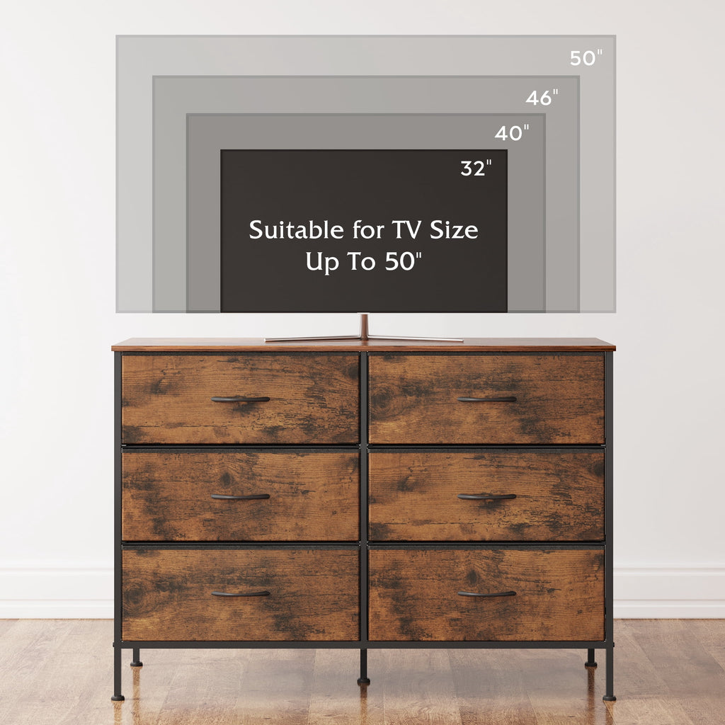 GALAXHERO 6-Drawer Fabric Dresser, 50-Inch TV Stand Wide Chest of Drawers for Bedroom, Closet, Living Room