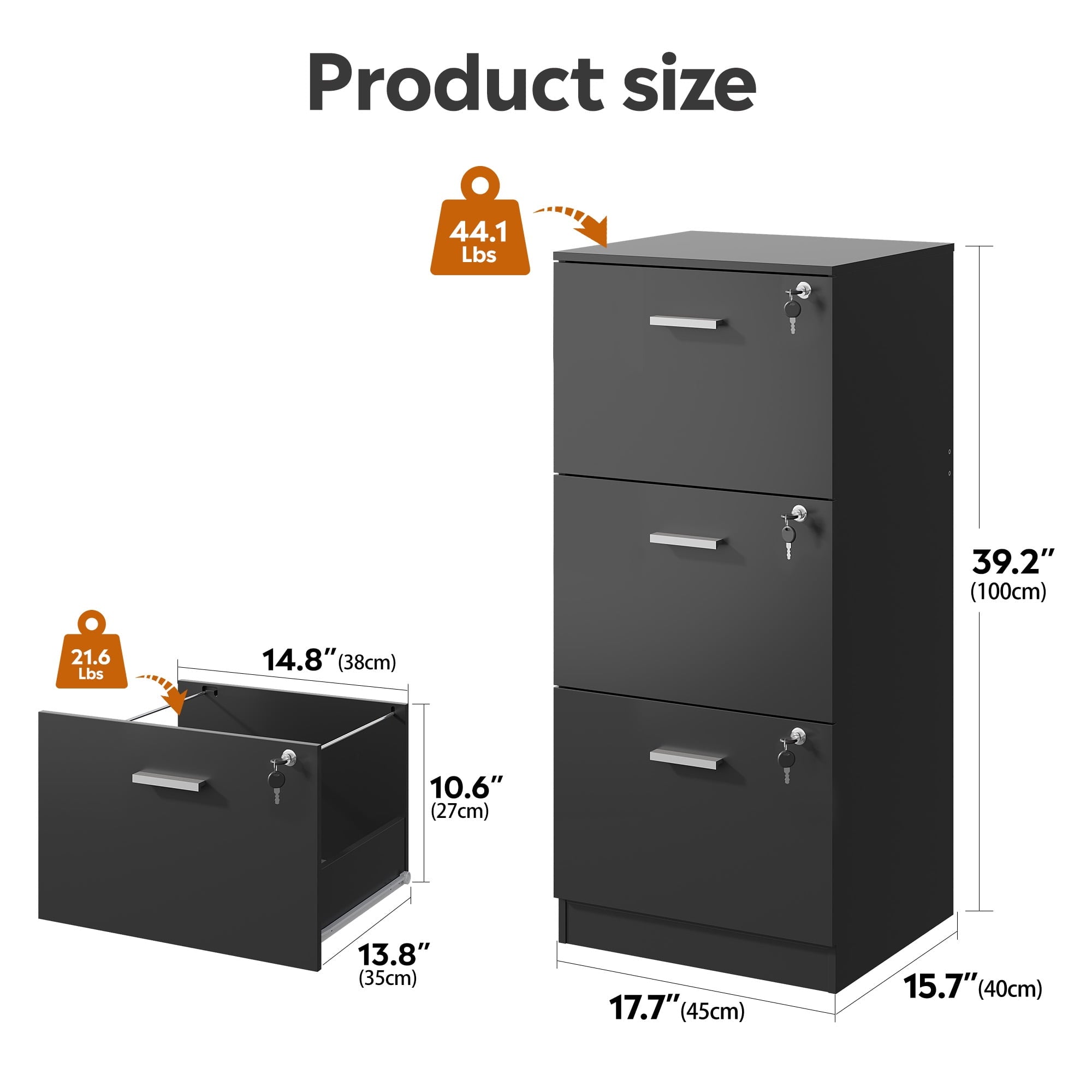 GALAXHERO 3-Drawer File Cabinet with Locks & Wood Printer Stand, Fits Letter/A4, Ideal for Home Office