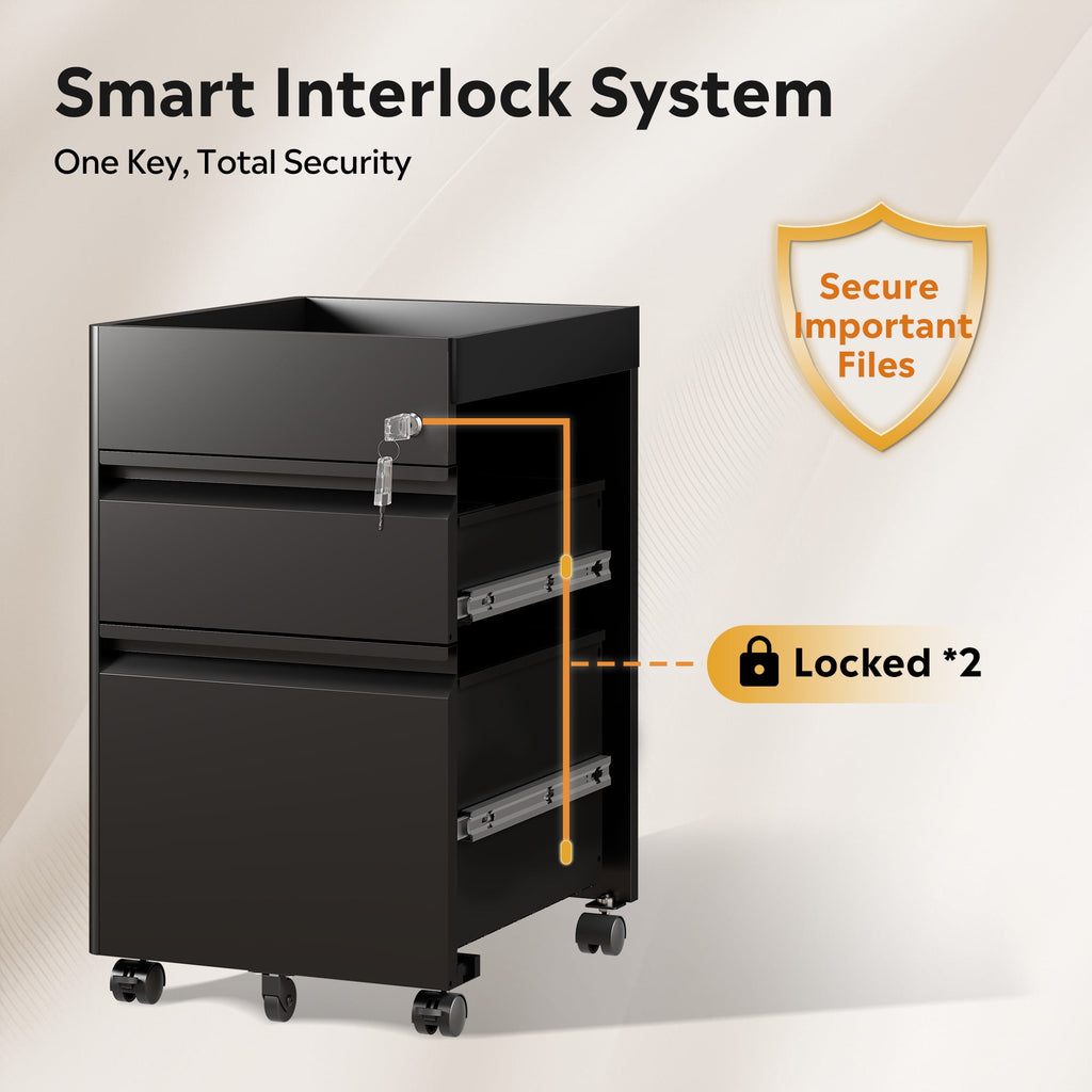 GALAXHERO 2 Drawer File Cabinet with Lock, Metal Storage Organizer with Fence, Mobile Filing Cabinets for Home Office, Fit Letter/A4/Legal Size Files