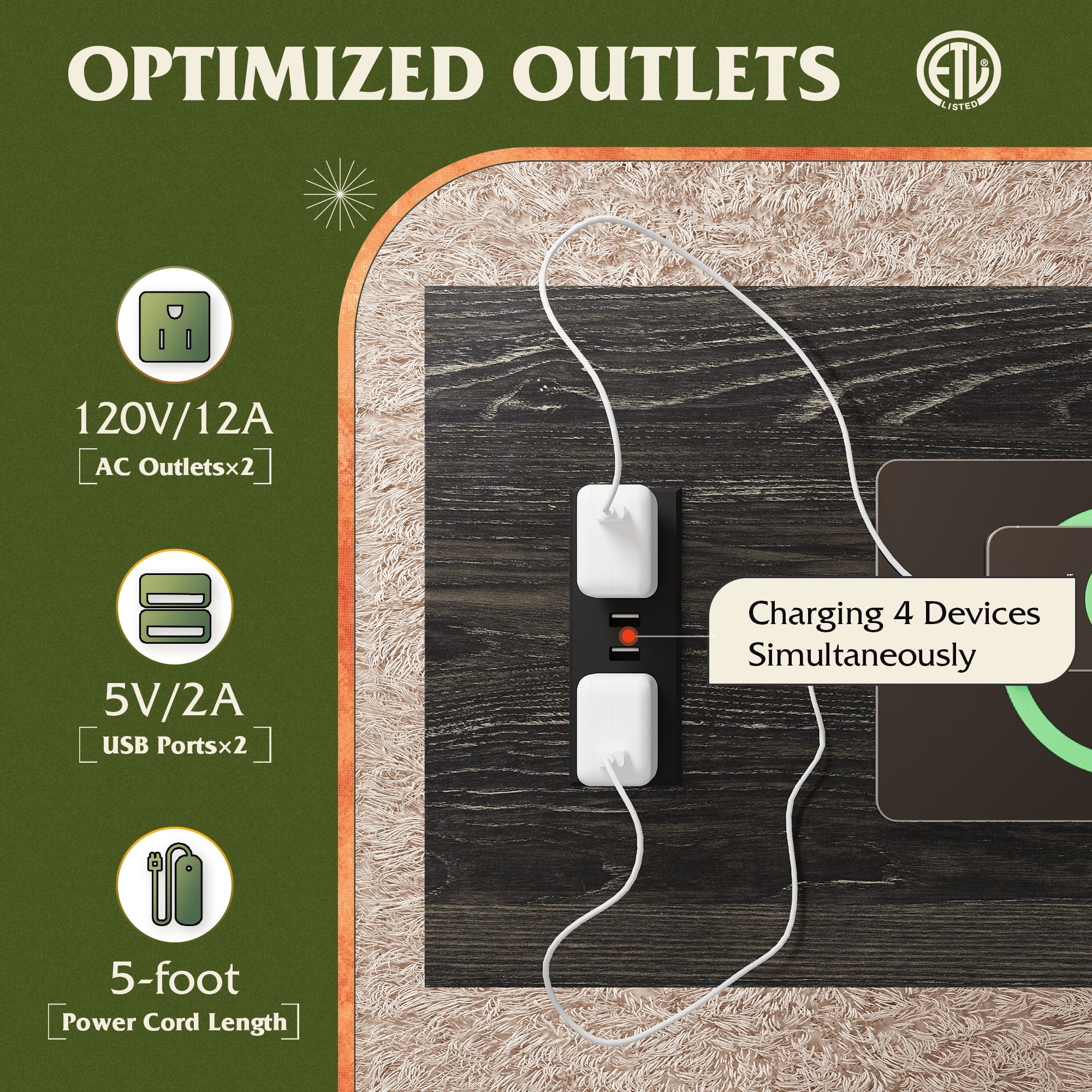 GALAXHERO Narrow End Table with Charging Station of Open Storage Shelf, Sofa Side Table with 2 USB Ports and 2 Power Outlets, Slim Farmhouse End Table for Small Spaces, Bedroom, Living Room