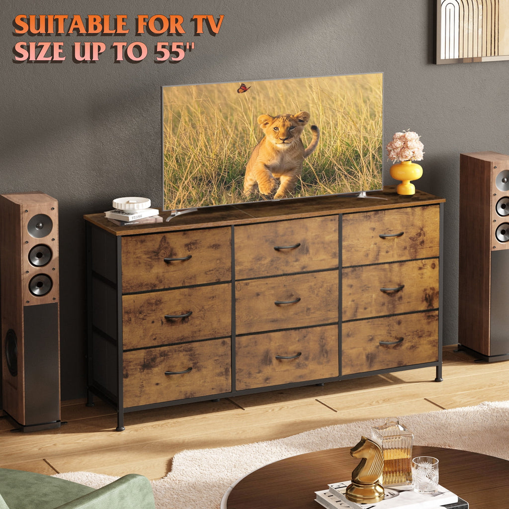 GALAXHERO Fabric Dresser for Bedroom, 9 Drawers Dresser with Wood Top, TV Stand for 55'' TV,  Chest of Drawers for Closet, Living Room,  47''W