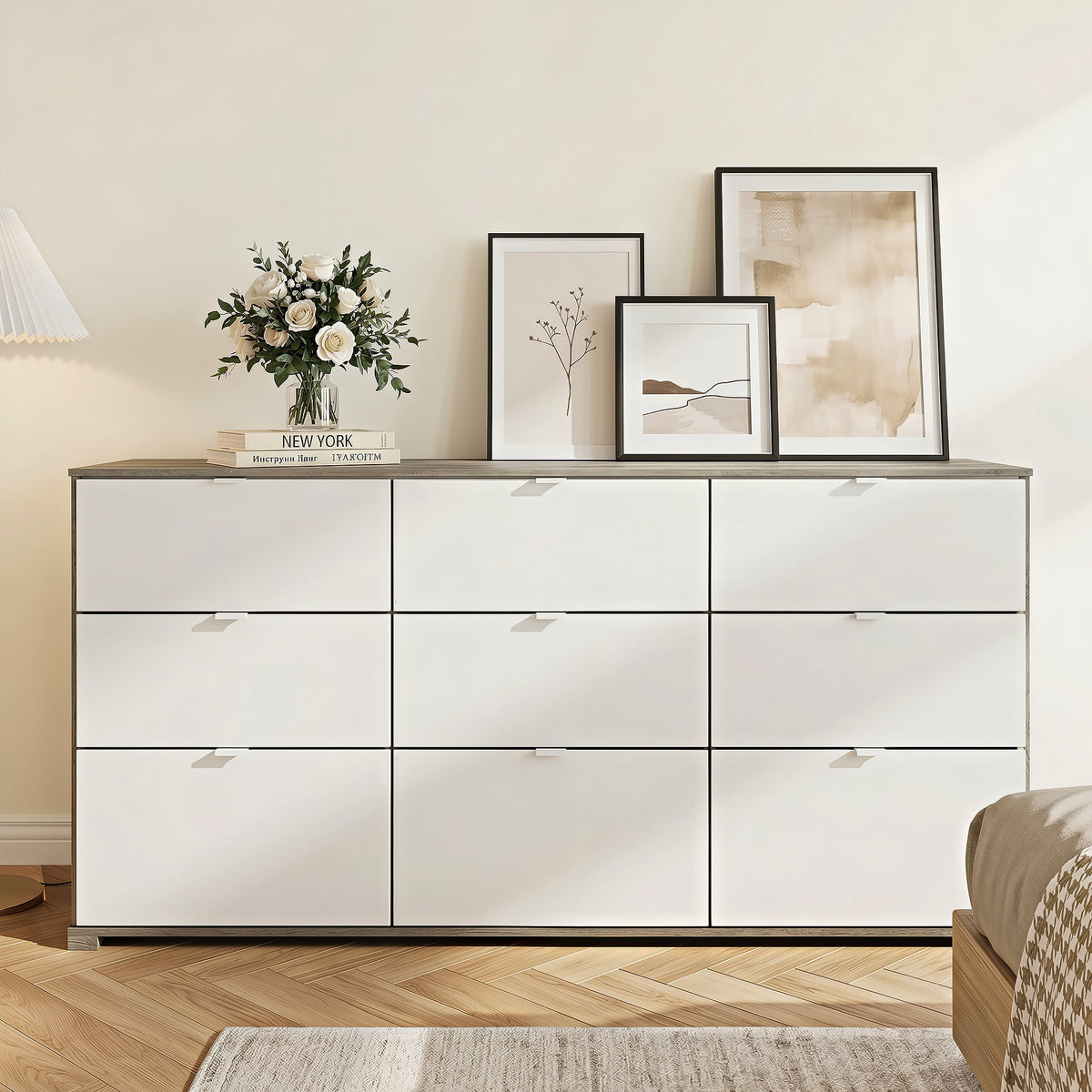 GALAXHERO 9-Drawers Dresser for Bedroom, 63" Wide Modern Dresser for Bedroom, Large Chest of Drawers with Sturdy Metal Handle, Wood Dresser for Living Room, Hallway