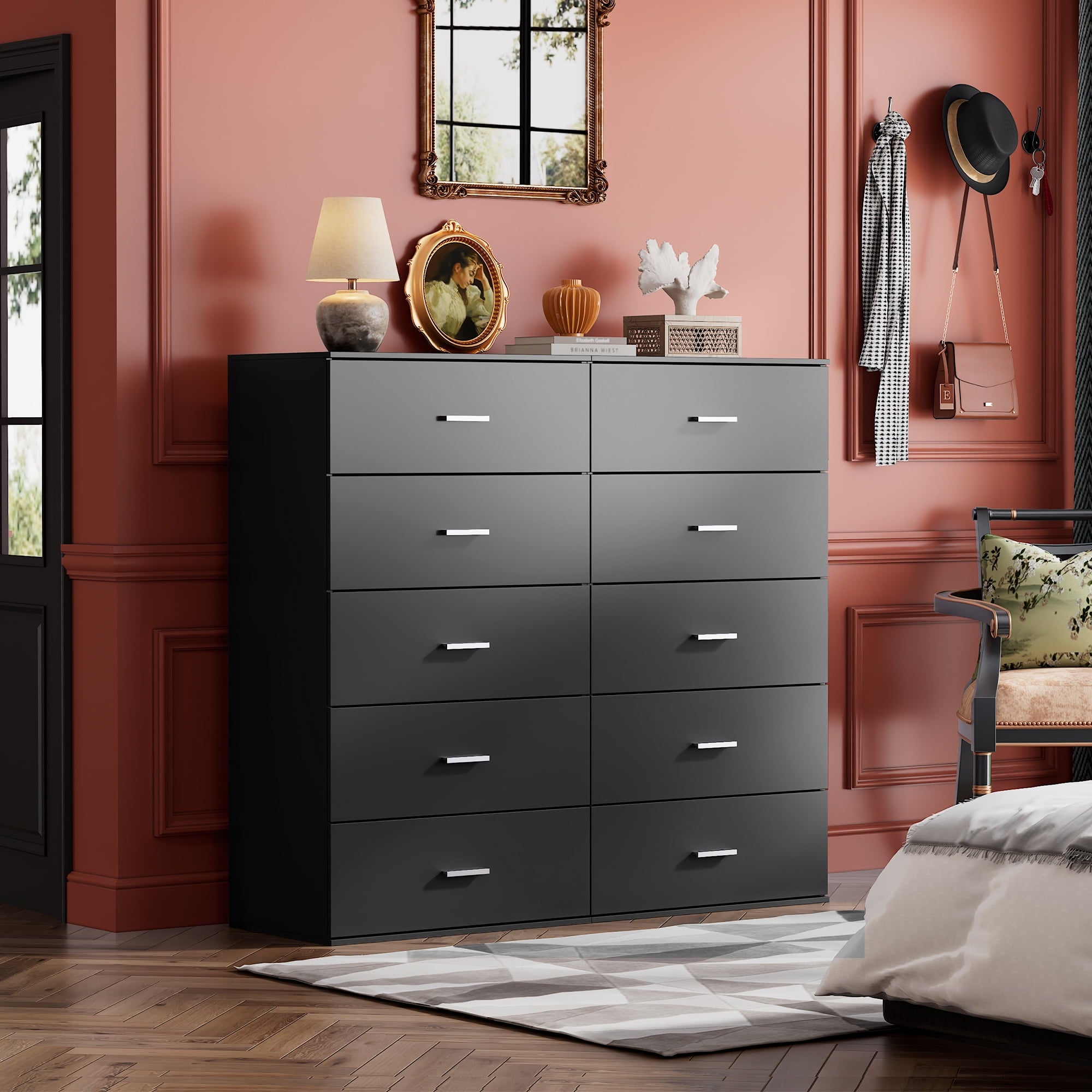 GALAXHERO 5 Drawers Dresser, Chest of Drawers for Bedroom, Tall Wood Storage Cabinet with Metal Handle for Living Room, Closet, Hallway