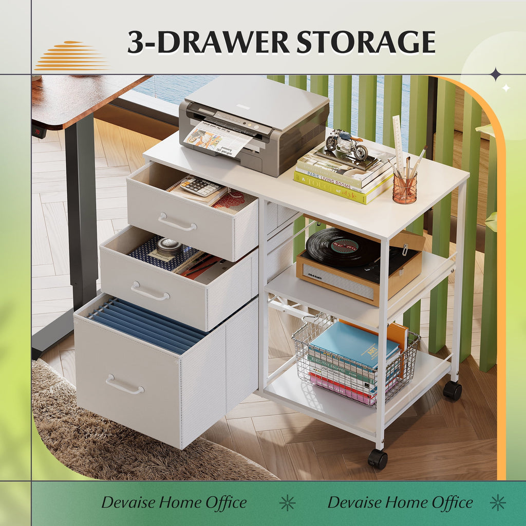 GALAXHERO 3-Drawer Mobile File Cabinet with Storage Shelf, Rolling Fabric Filing Cabinet and Printer Stand