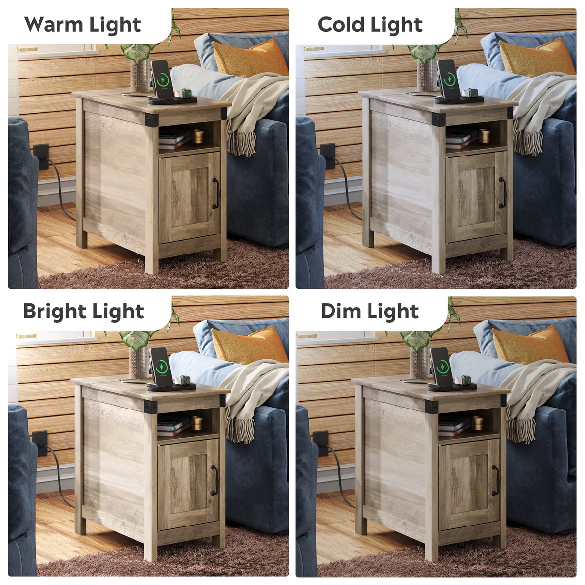 GALAXHERO End Table with Charging Station, Small Side Table with Lift Top, Narrow Nightstand with Charging Station & Storage Cabinet for Living Room & Bedroom