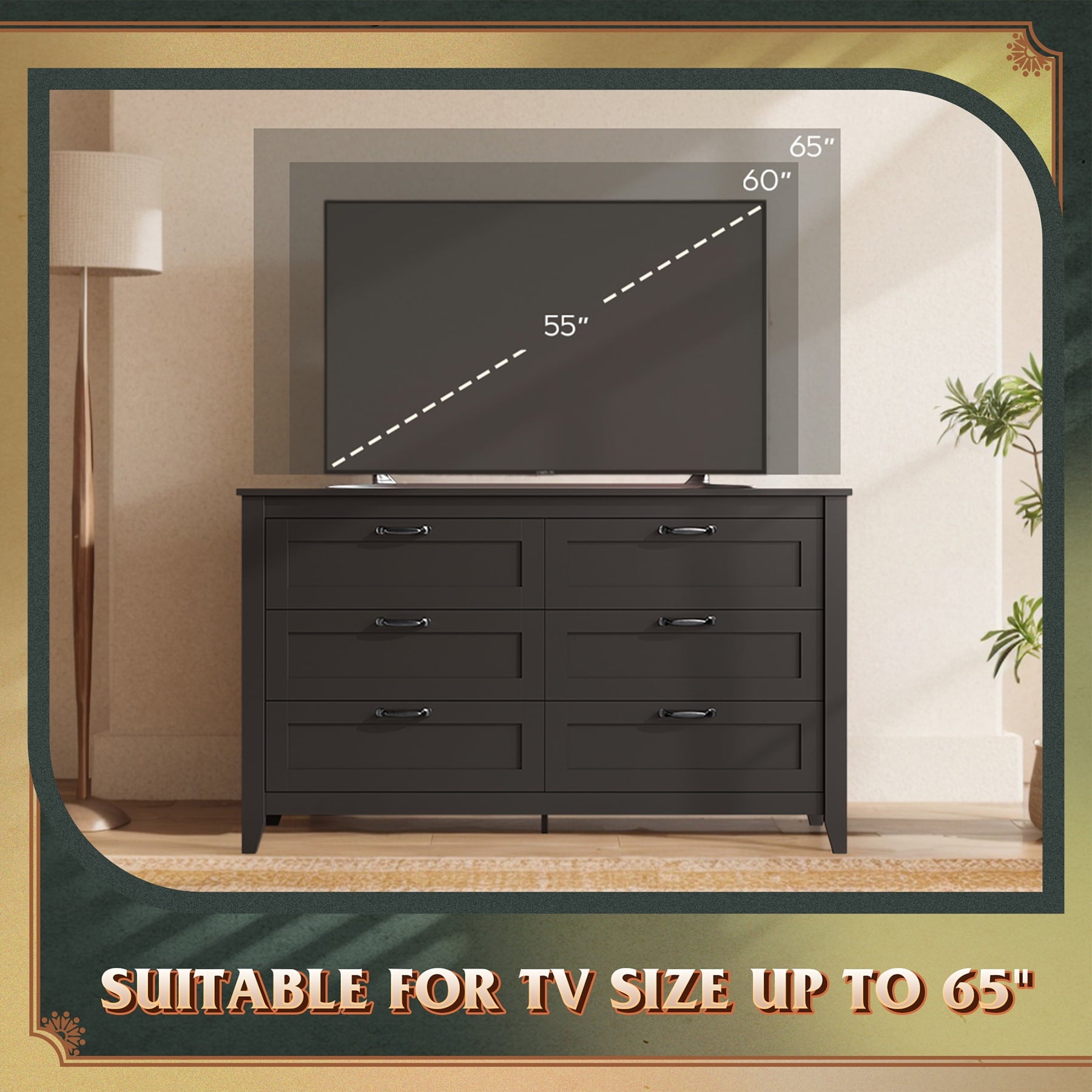 GALAXHERO 6-Drawer Double Wood Dresser - Farmhouse Chest of Drawers with Metal Handles for Bedroom, Living Room, Entryway