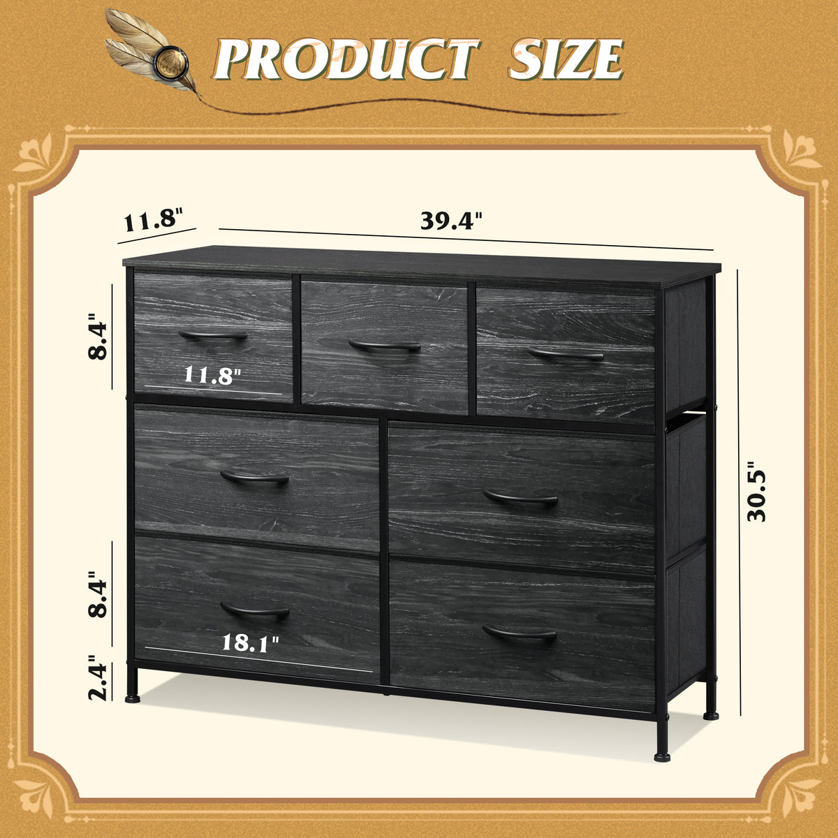 GALAXHERO 7 Drawer Dresser, TV Stands for 45" TV, Chest of Drawers with Fabric Bin for Bedroom, Living Room, Entryway