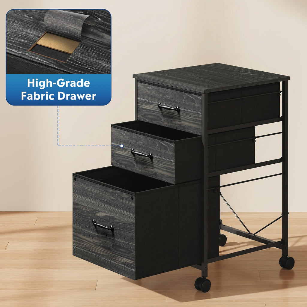 GALAXHERO 3 Drawer File Cabinet, Rolling Printer Stand Filing Cabinets for Home Office, Fabric Vertical File Cabinet Fits A4 or Letter Size