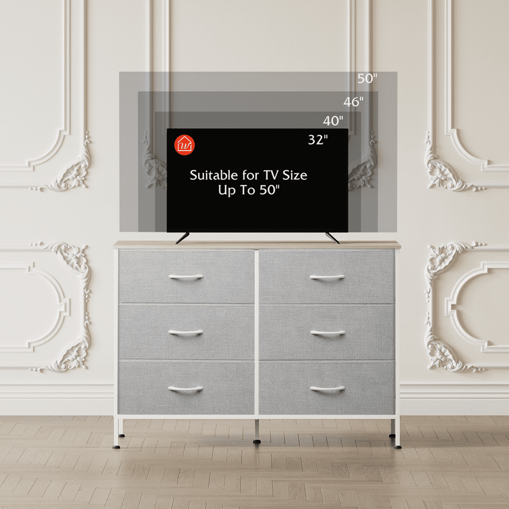 GALAXHERO 6-Drawer Fabric Dresser, 50-Inch TV Stand Wide Chest of Drawers for Bedroom, Closet, Living Room