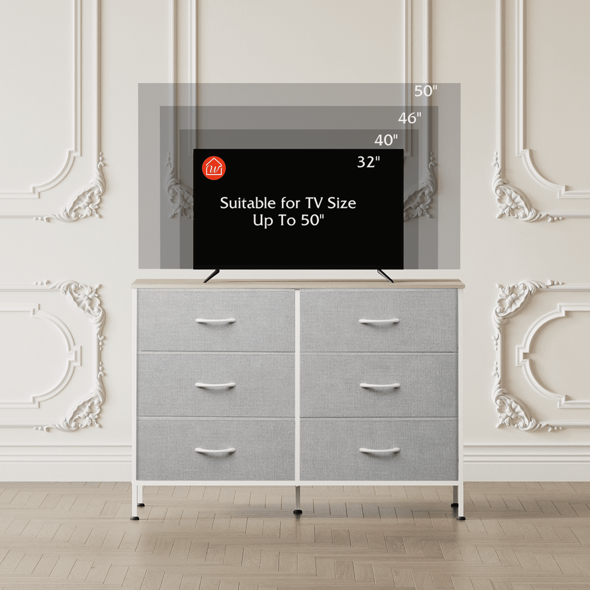GALAXHERO 6-Drawer Fabric Dresser, 50-Inch TV Stand Wide Chest of Drawers for Bedroom, Closet, Living Room