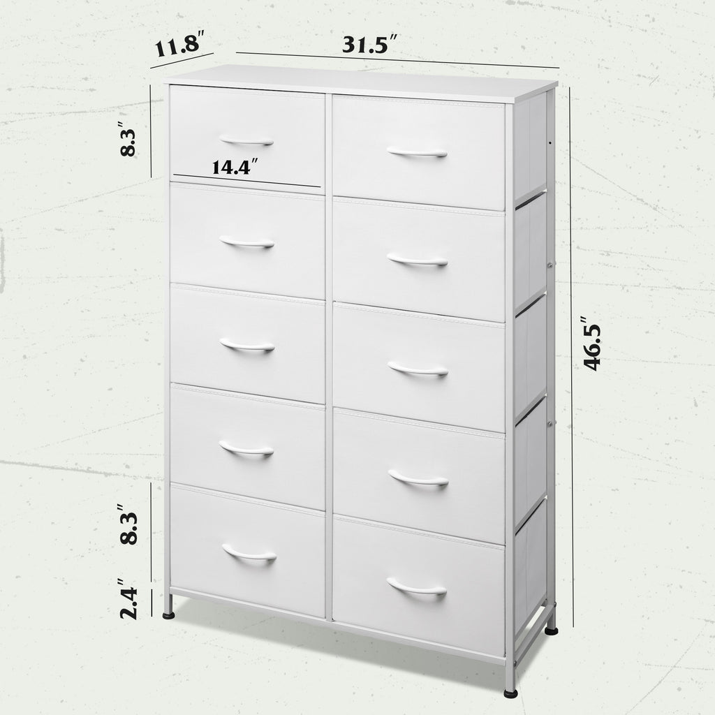 GALAXHERO Tall Dresser 10 Fabric Drawers, Storage Tower with Cabinet, Metal Frame, Wooden Top, Organizer Units for Bedroom, Living Room, Closet, Clothing