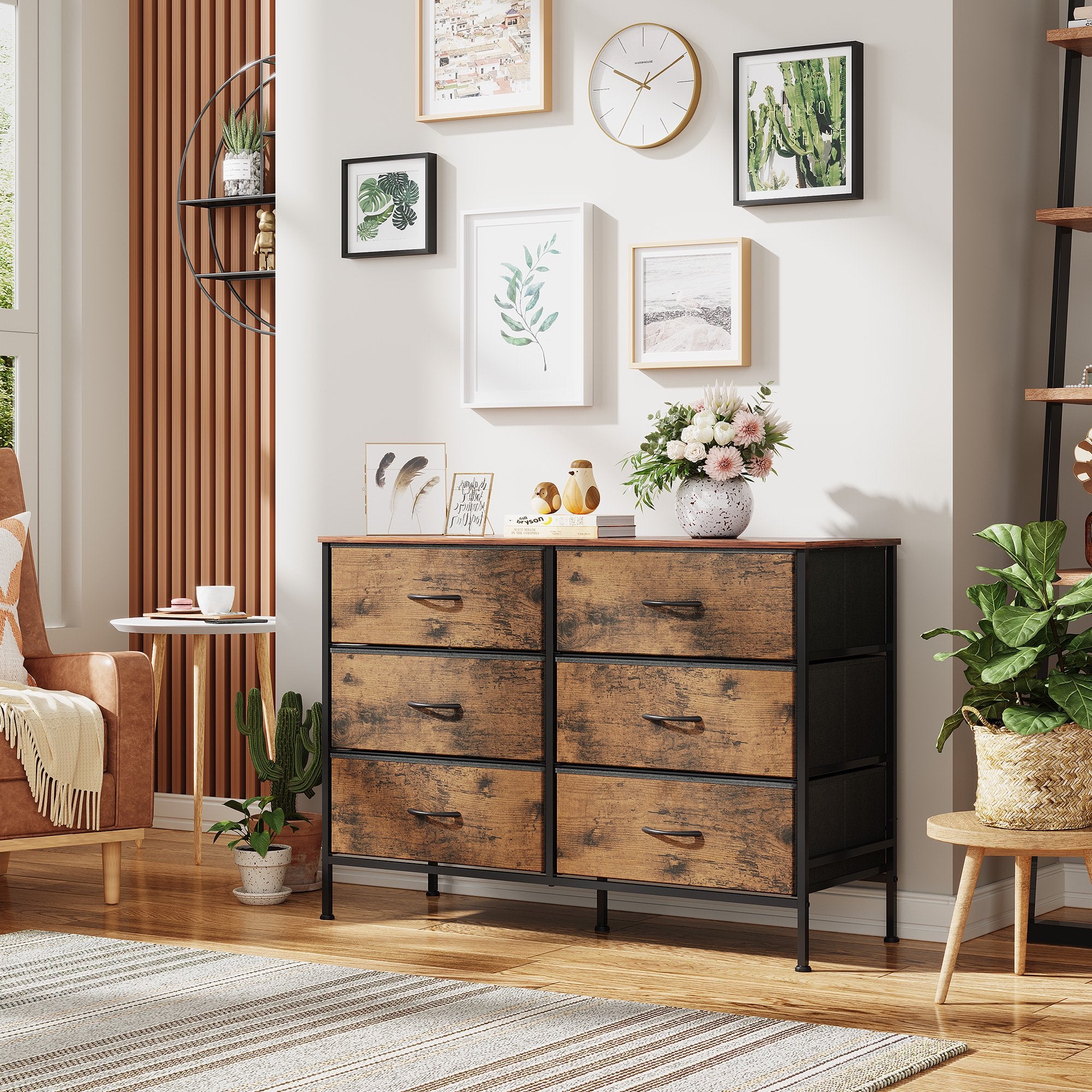 GALAXHERO 6-Drawer Fabric Dresser, 50-Inch TV Stand Wide Chest of Drawers for Bedroom, Closet, Living Room