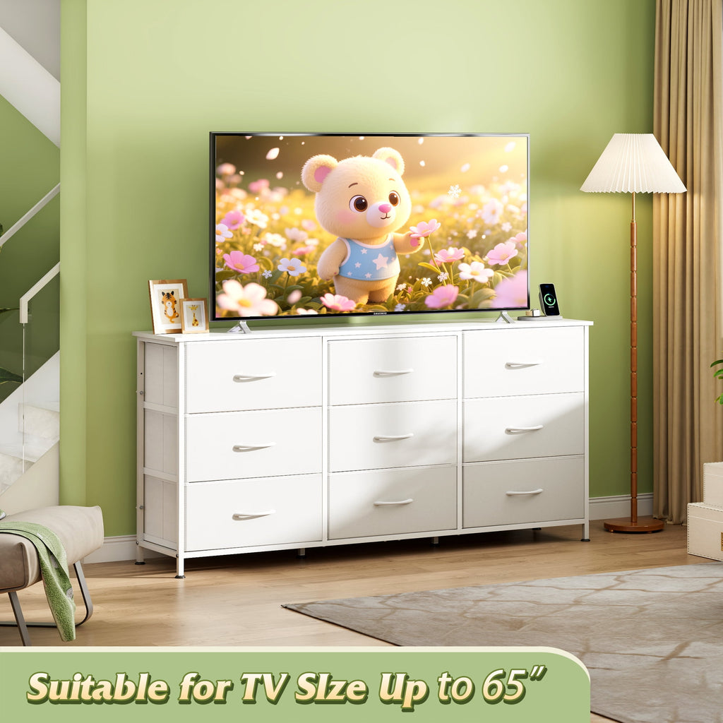 GALAXHERO 9 Drawers Dresser for Bedroom, 54''W  Fabric Dresser with Wood Top, TV Stand for 65'' TV, Wide Chest of Drawers for Closet, Living Room