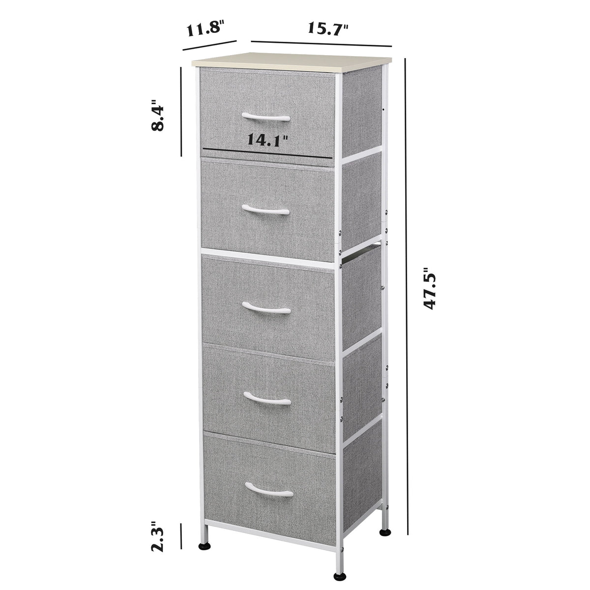 GALAXHERO 5-Drawer Tall Fabric Dresser with Wood Top, Storage Organizer Chest for Bedroom, Closet, Hallway, Sturdy Steel Frame