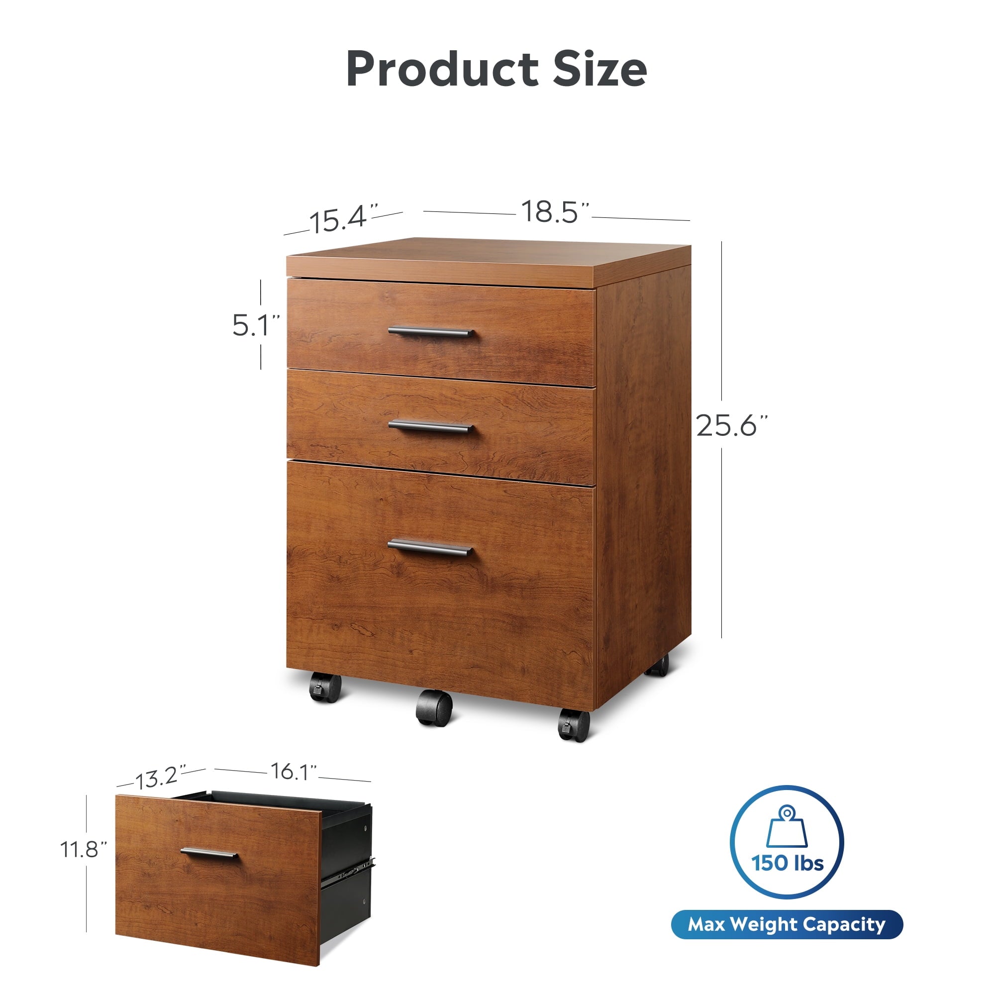 GALAXHERO 3 Drawer Storage Cabinet, Wood Rolling File Cabinet with Whells, Printer Stand Filing Cabinet for Home Office, Fit Letter/A4
