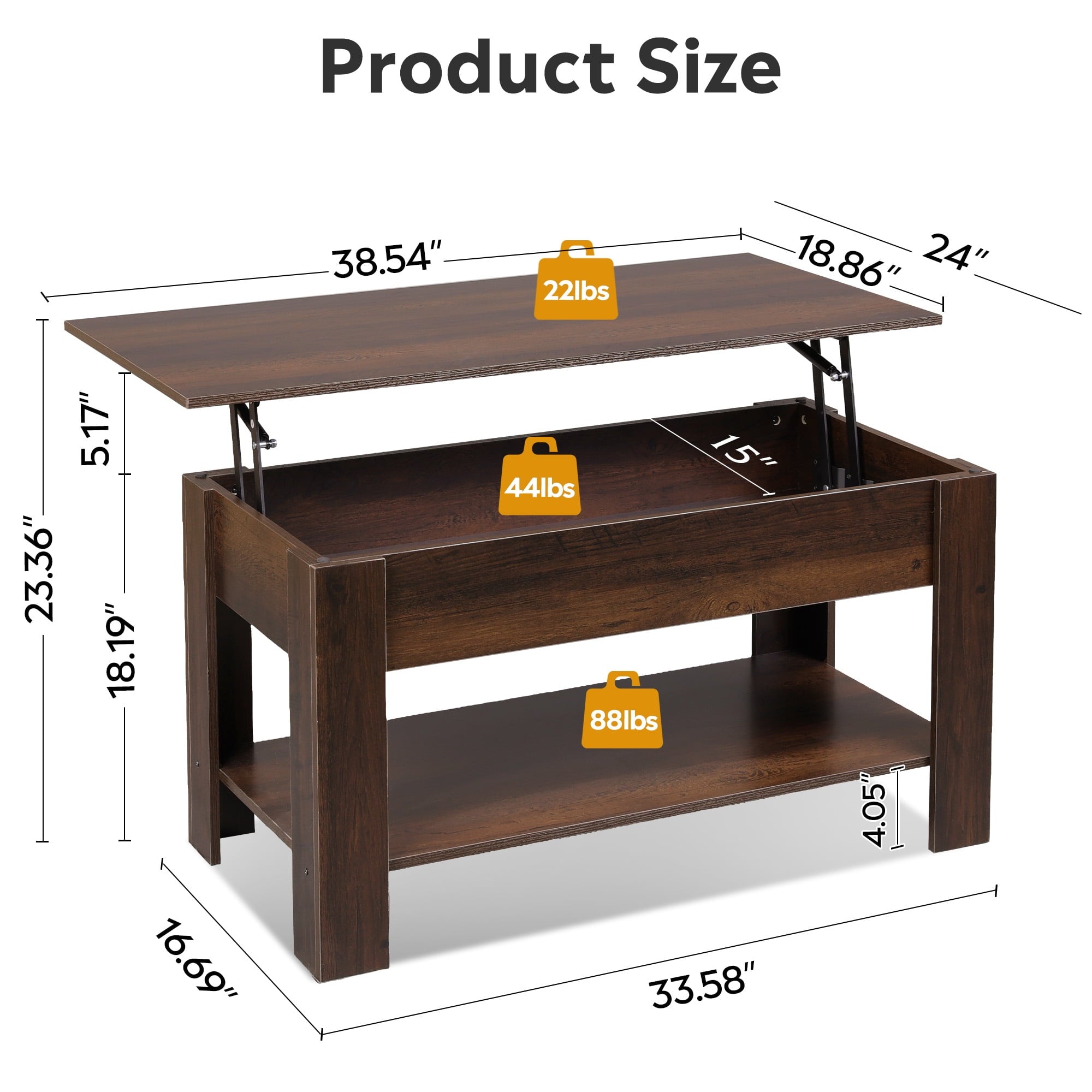 GALAXHERO 39" Lift Top Coffee Table with Storage Shelf & Hidden Compartment and Lifting Top for Home Living Room Office and Reception Room