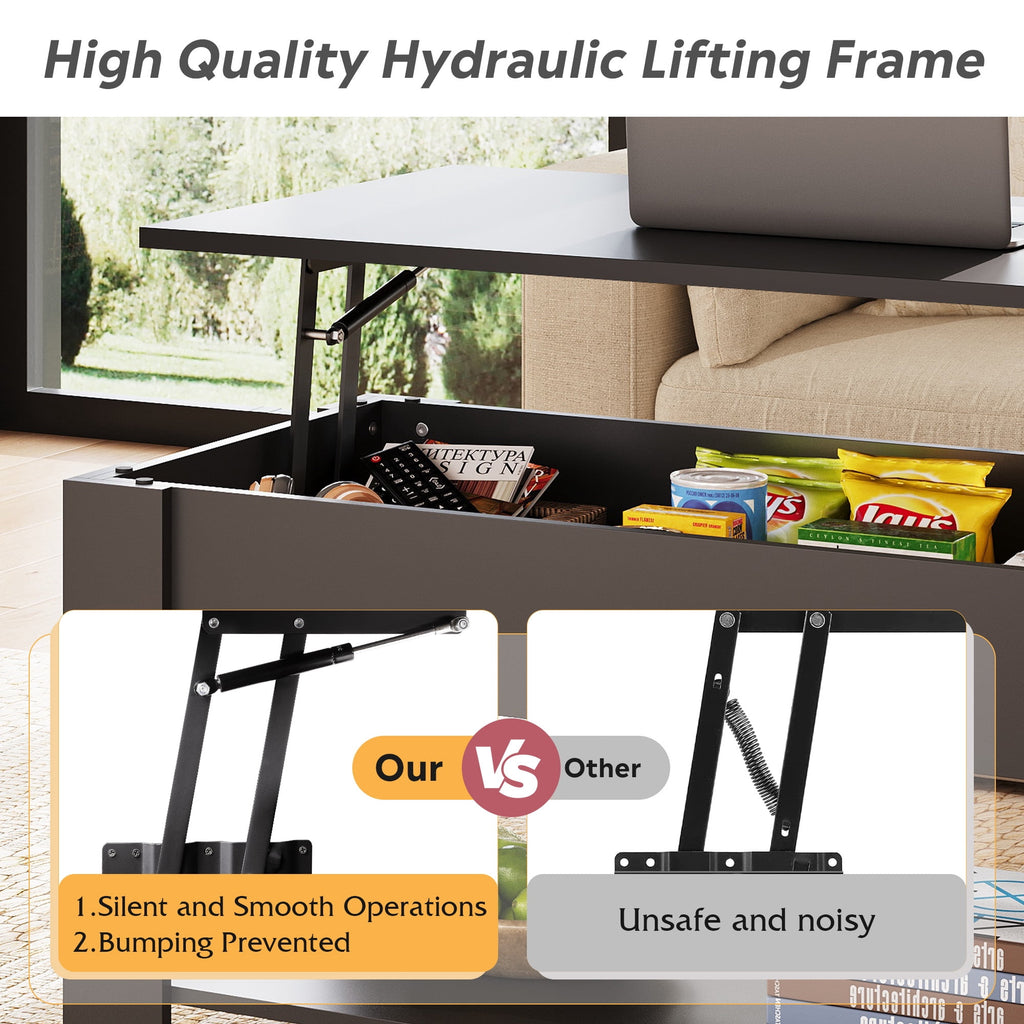 GALAXHERO 39" Lift Top Coffee Table with Storage Shelf & Hidden Compartment and Lifting Top for Home Living Room Office and Reception Room