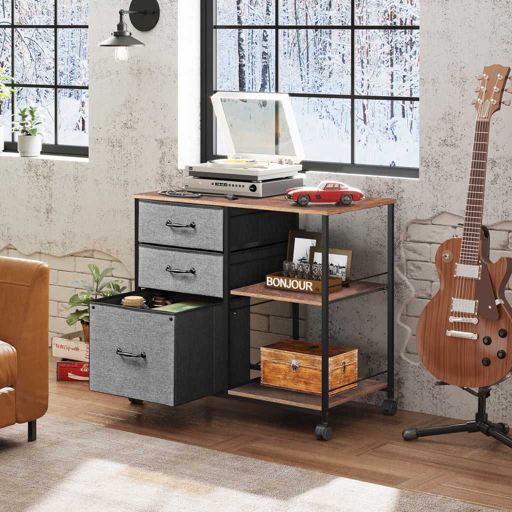 GALAXHERO 3-Drawer Mobile File Cabinet with Storage Shelf, Rolling Fabric Filing Cabinet and Printer Stand