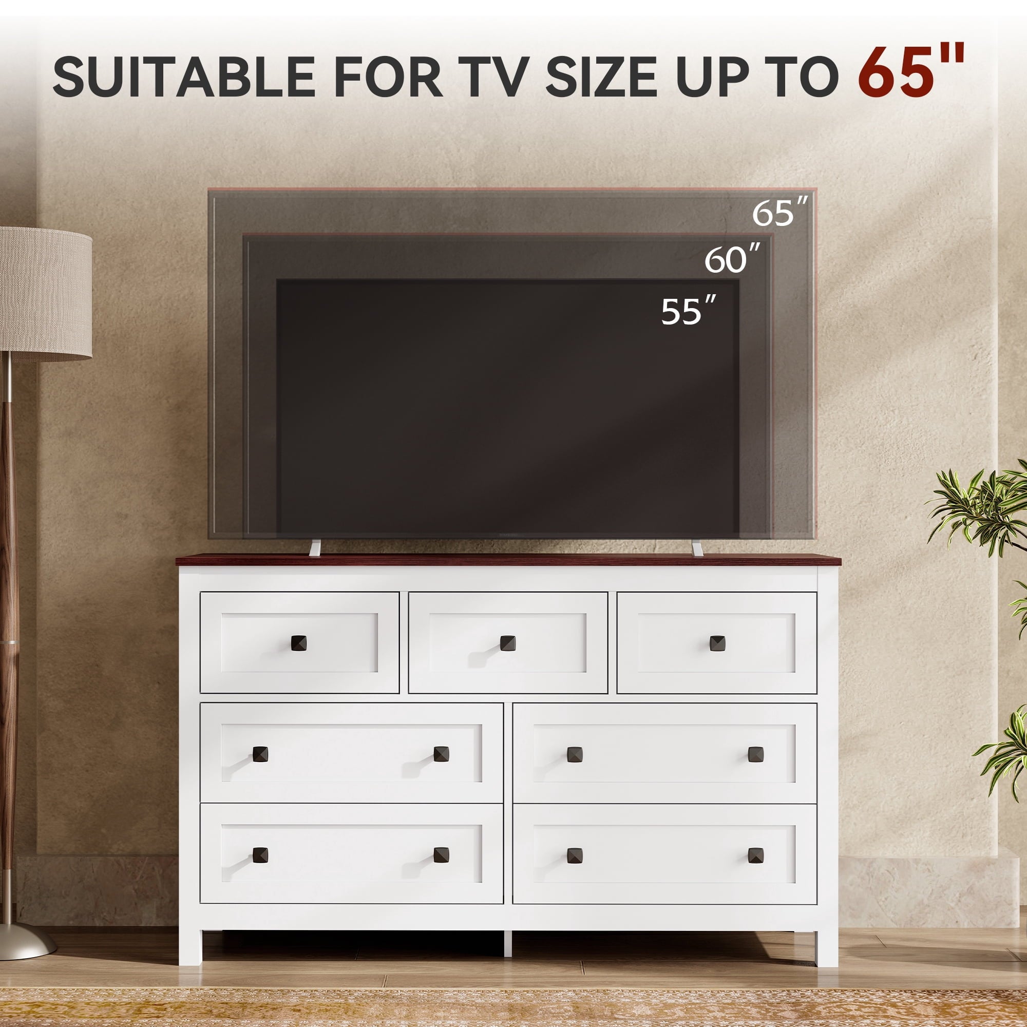 GALAXHERO Farmhouse Dresser for Bedroom, 51.18'' Wide 7 Drawer Wood Dresser, TV Stand for 65 inch TV, Wooden Chest of Drawers for Bedroom, Modern Clothes Organizer for Living Room, Hallway