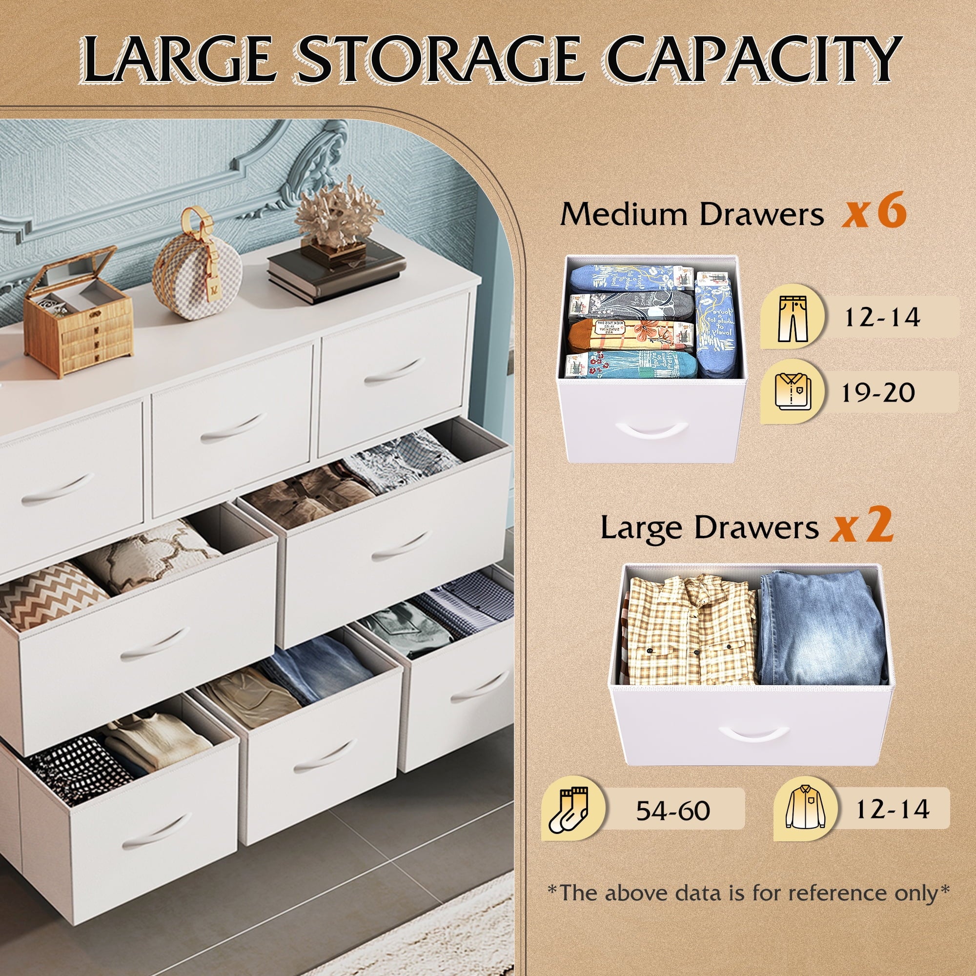GALAXHERO 8 Drawer Dresser, Fabric Storage Unit for Bedroom, Large Drawer Chest for Entryway & Living Room, 59" x 30" x 16"