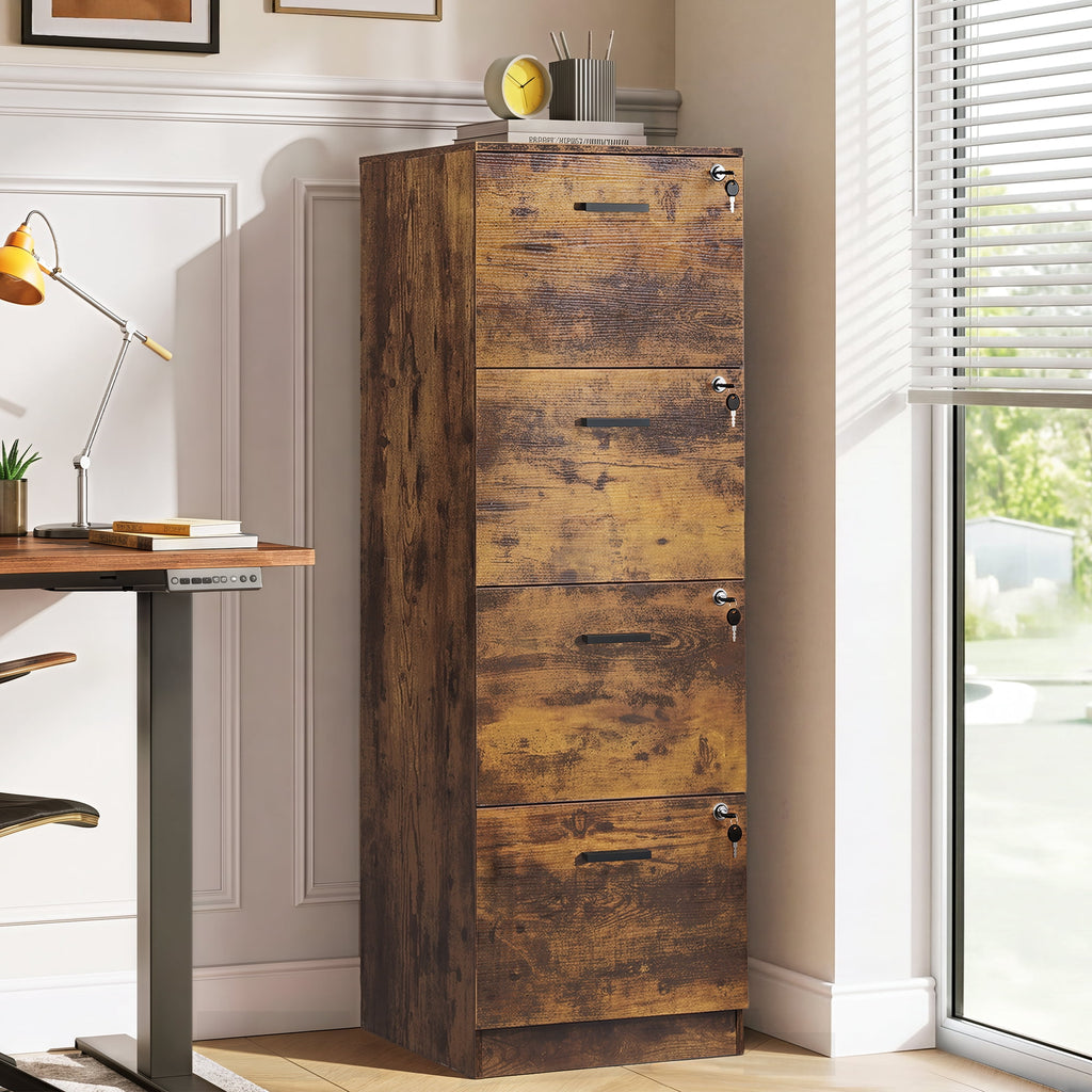 GALAXHERO 4 Drawer File Cabinet, Vertical Filing Cabinet with Lock and Key, Wood Storage Organizer for Home Office, Fit Letter/A4