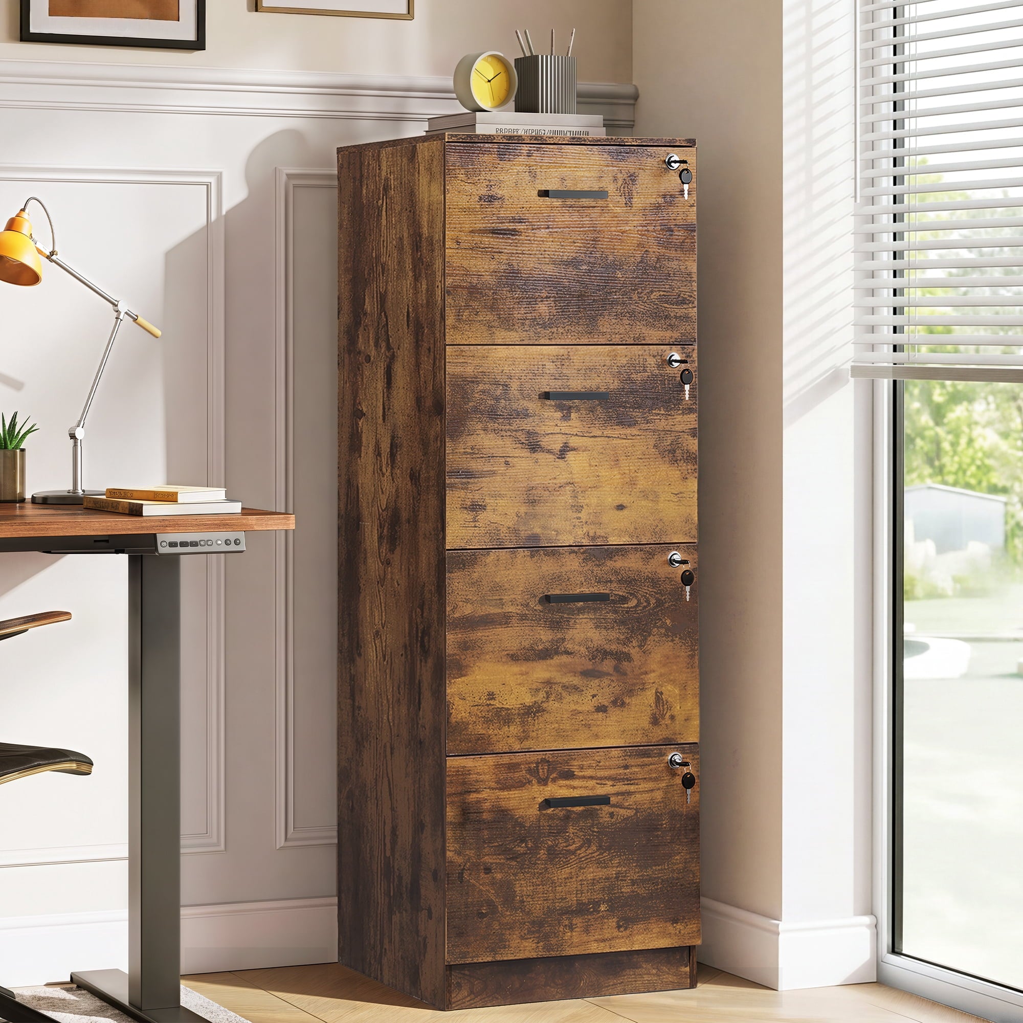 GALAXHERO 4 Drawer File Cabinet, Vertical Filing Cabinet with Lock and Key, Wood Storage Organizer for Home Office, Fit Letter/A4