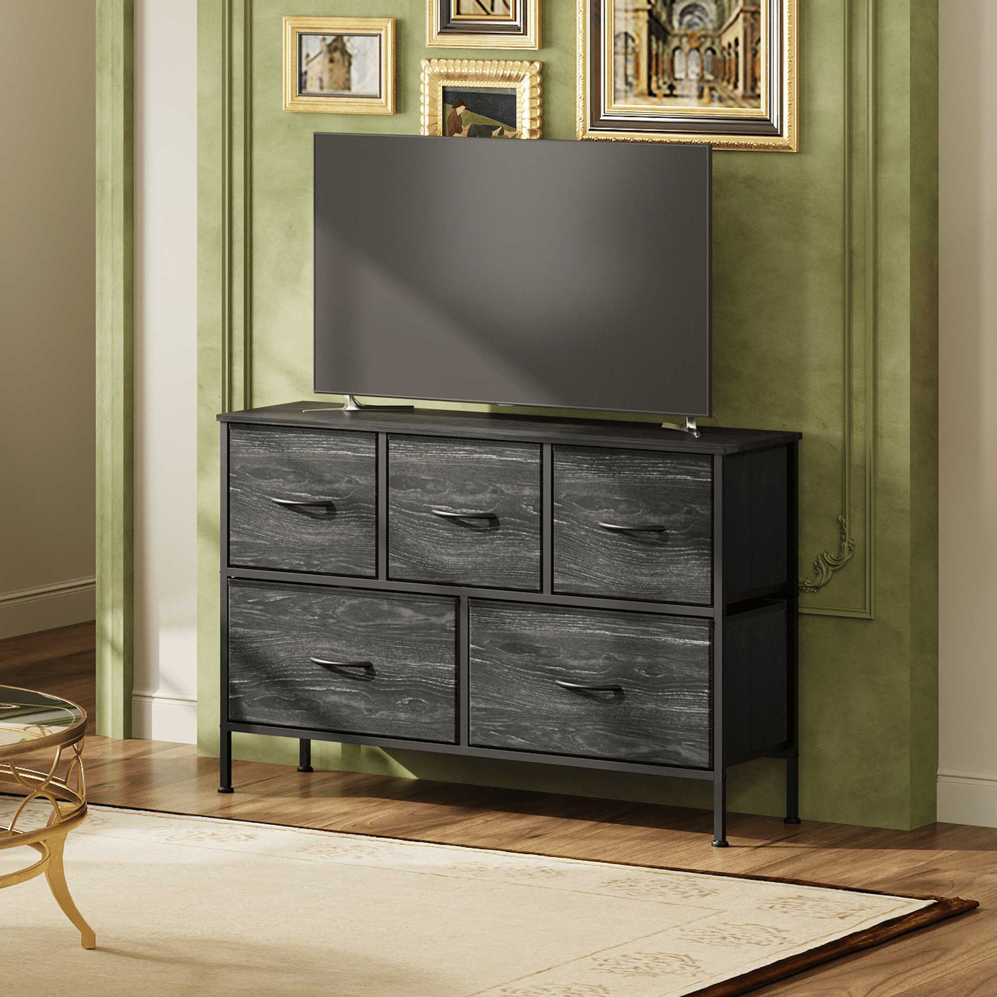 GALAXHERO 5 Drawer Dresser, Fabric Storage Tower for Bedroom, Hallway, Entryway & Closets, Sturdy Steel Frame with Wood Top, Easy Pull Handle