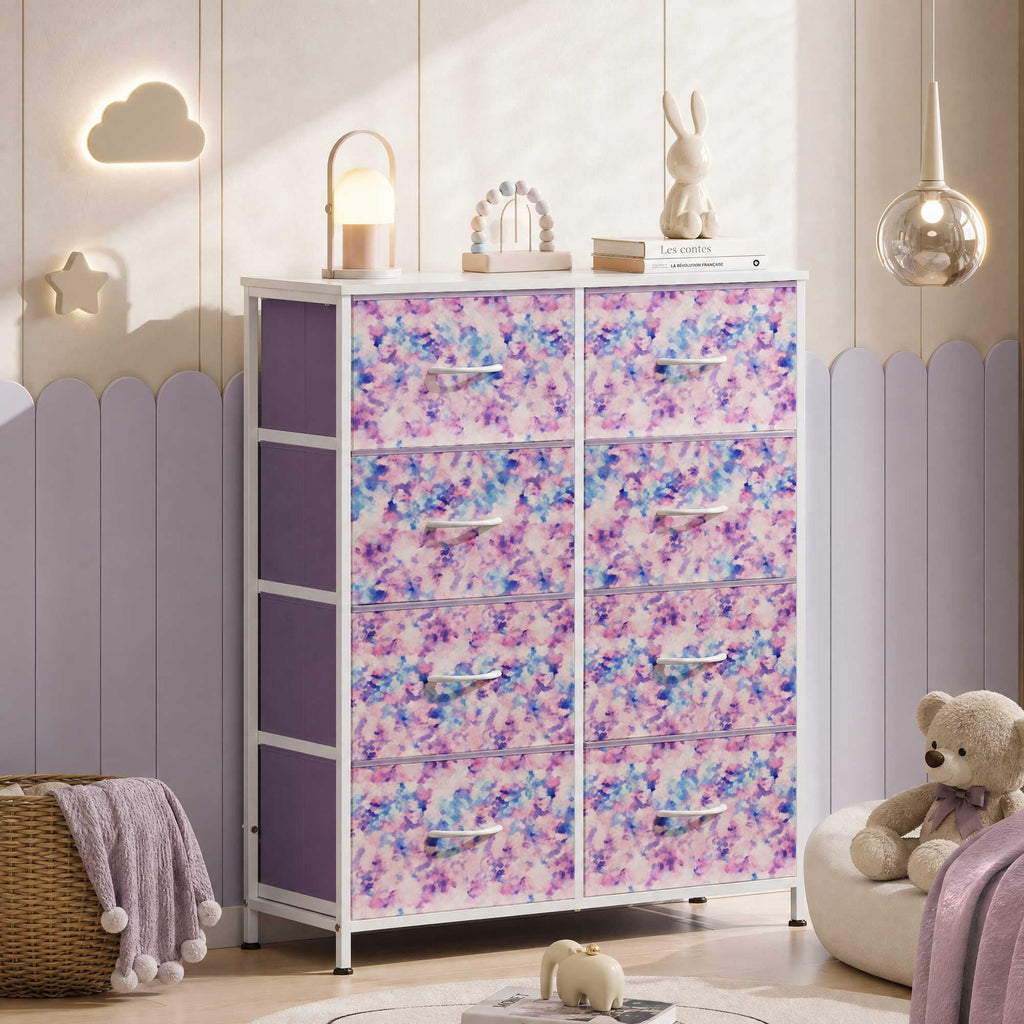 GALAXHERO 8 Drawer Fabric Dresser for Bedroom, Storage Bins Chest of Drawer for Closet, Living Room, Hallway, Wood Grain Print