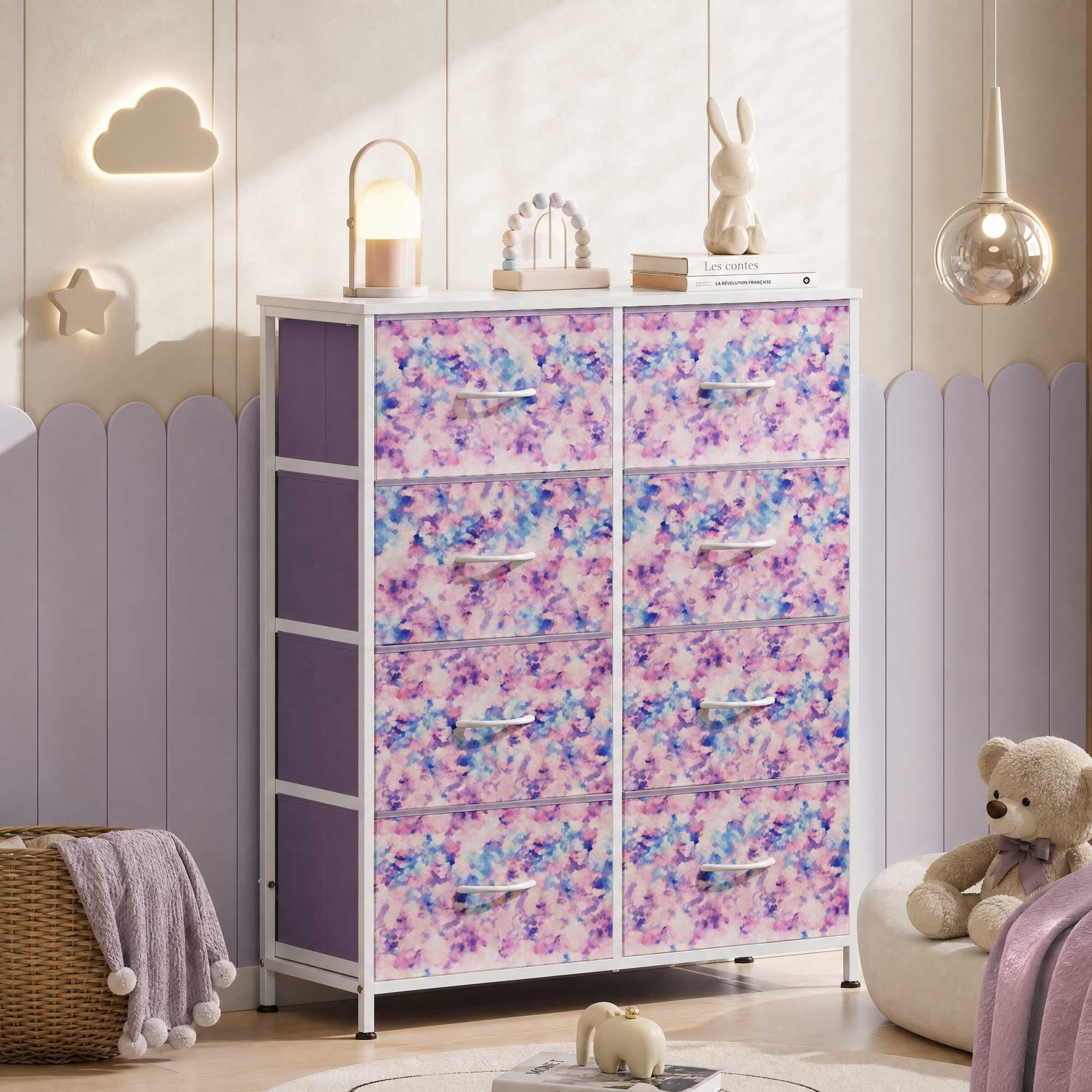 GALAXHERO 8 Drawer Fabric Dresser for Bedroom, Storage Bins Chest of Drawer for Closet, Living Room, Hallway, Wood Grain Print