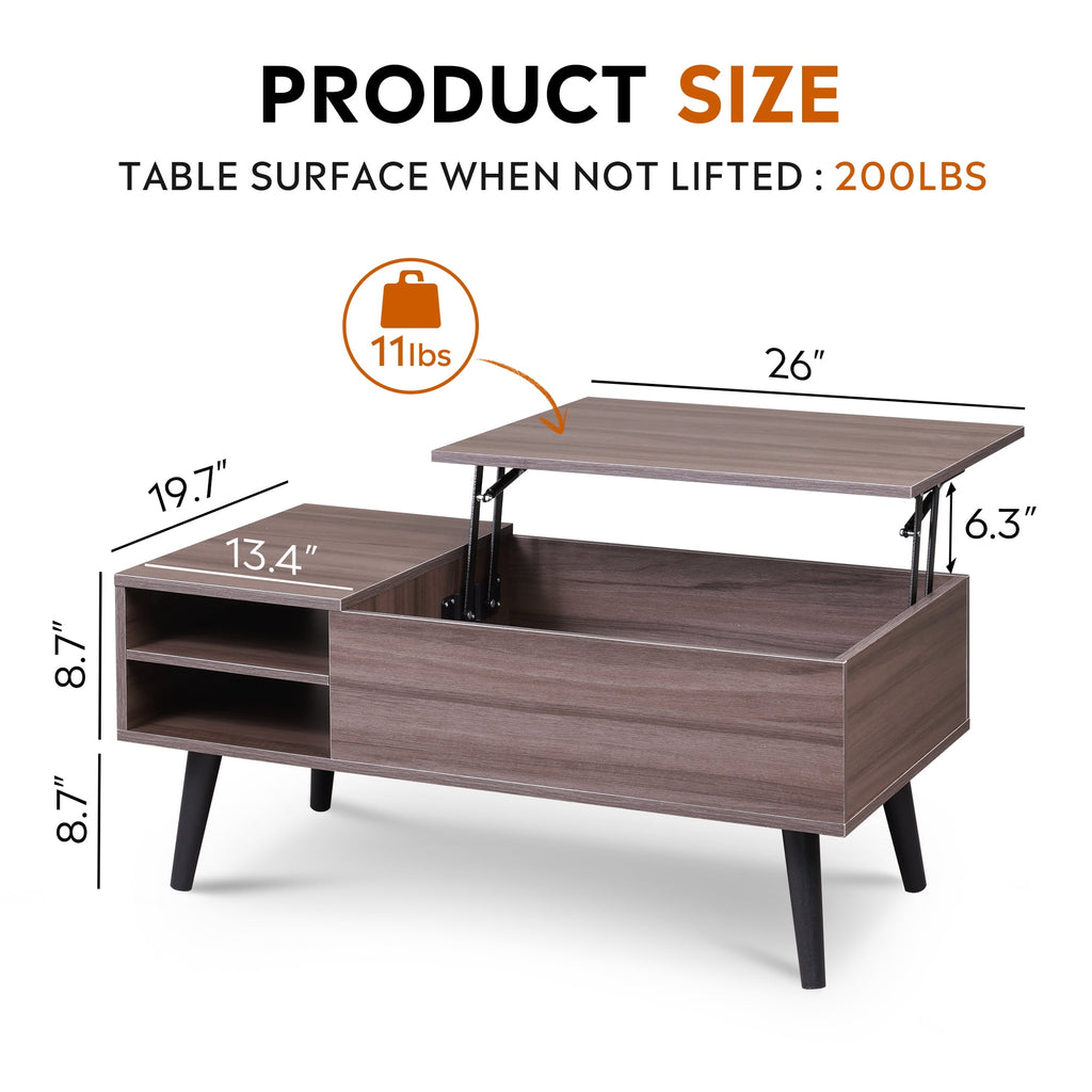 GALAXHERO Coffee Table with Removable Storage Shelves Lift Top Small Coffee Table for Living Room