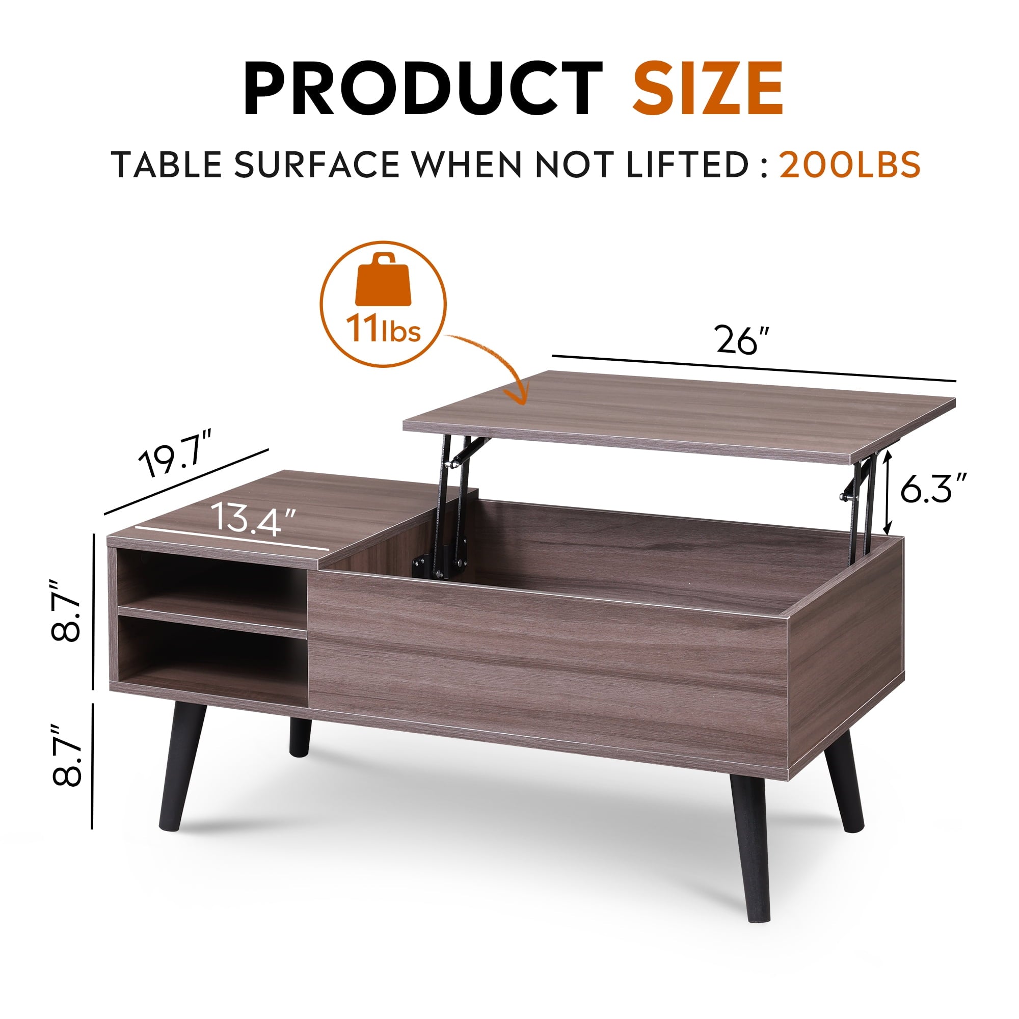 GALAXHERO Coffee Table with Removable Storage Shelves Lift Top Small Coffee Table for Living Room