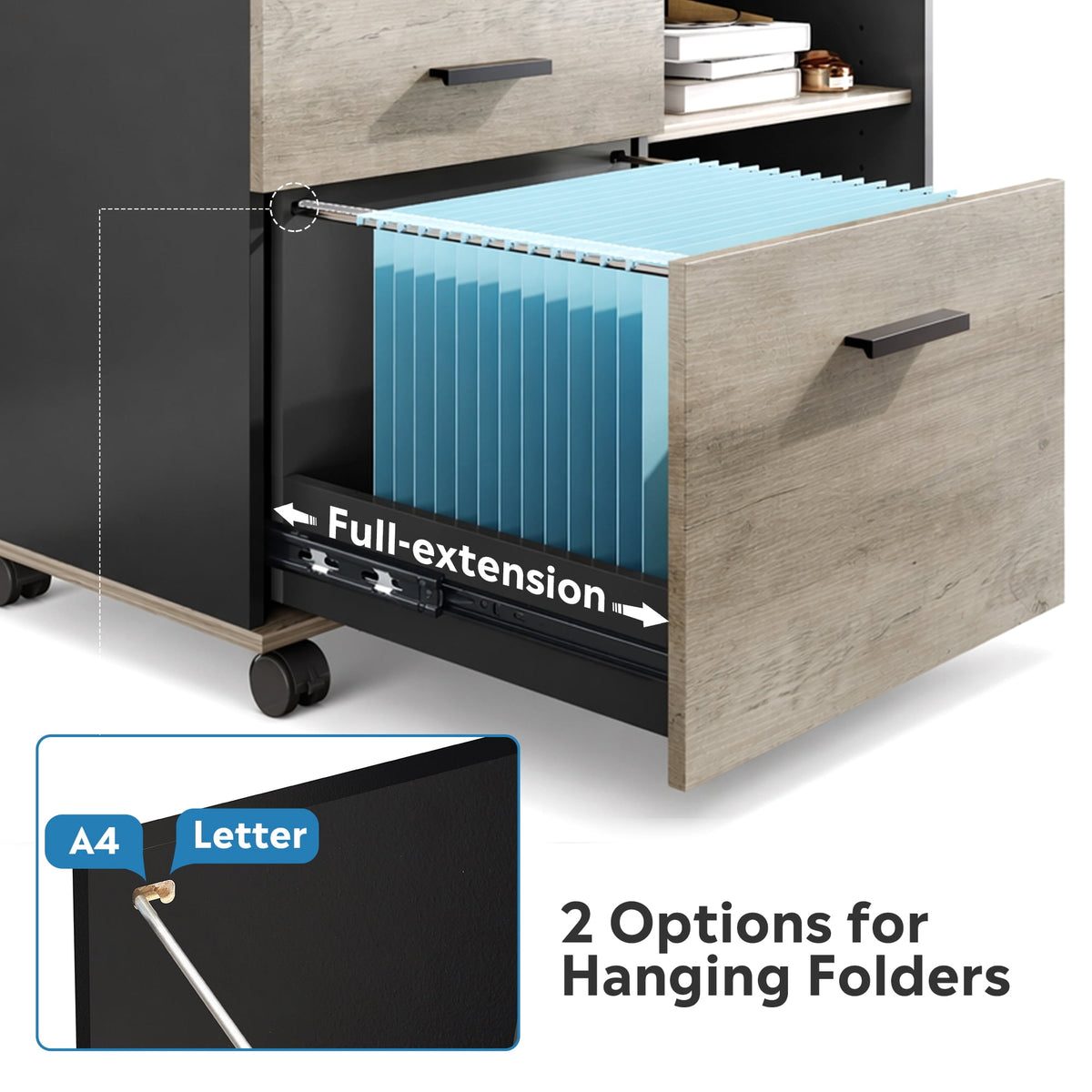 GALAXHERO 3-Drawer Filing Cabinet, Mobile Lateral File Cabinet, Printer Stand with Open Shelves, Wood Office Cabinet