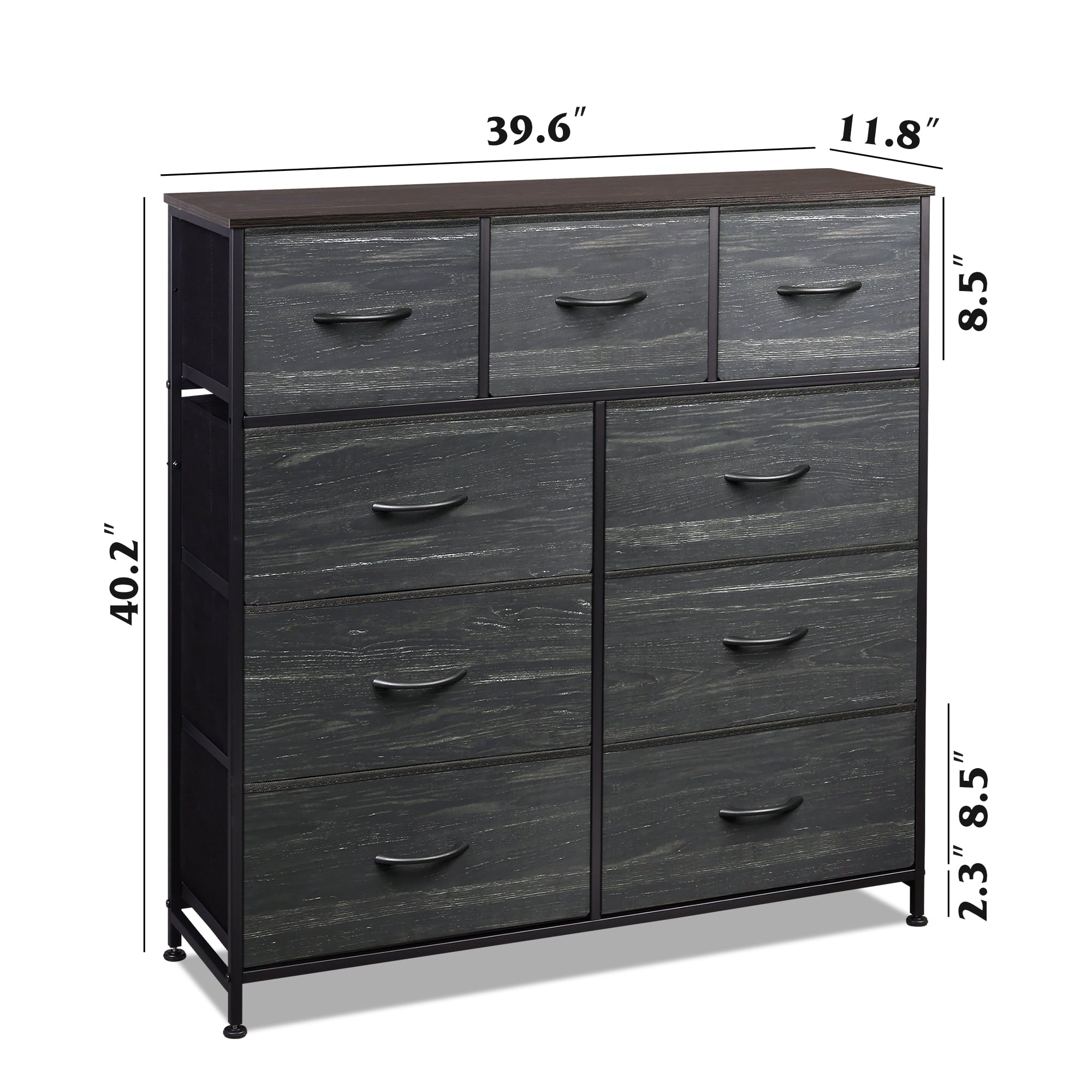 GALAXHERO 9-Drawer Fabric Dresser, Tall Storage Tower for Bedroom, Hallway, Entryway, Closet, Chest Organizer Unit with Fabric Bins, Steel Frame, Wood Top, Wood Grain Print