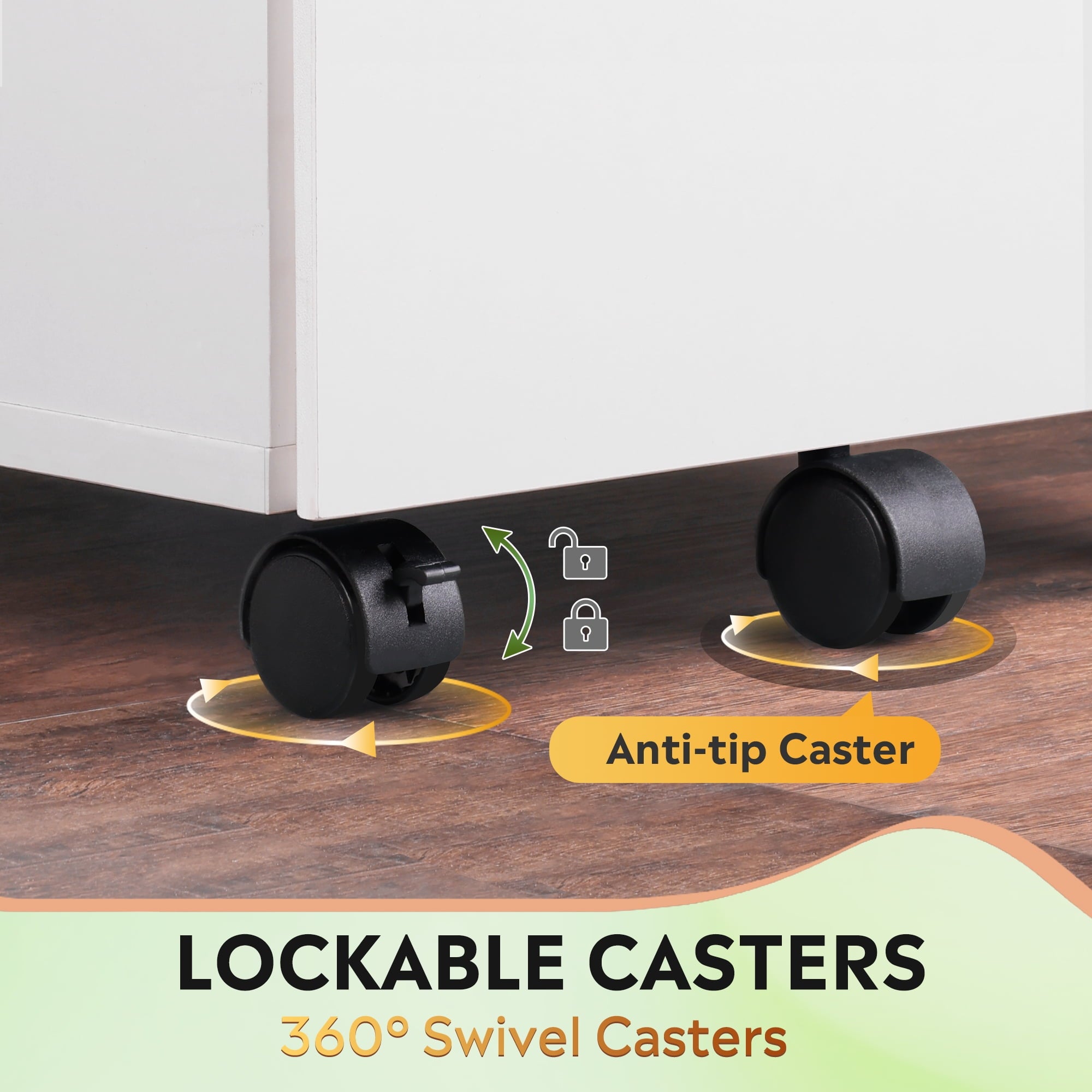 GALAXHERO File Cabinet 3-Drawer Rolling Wood Cabinet for Home Office with Lock, Fits Letter/A4/Legal Size, Retractable Hook, White