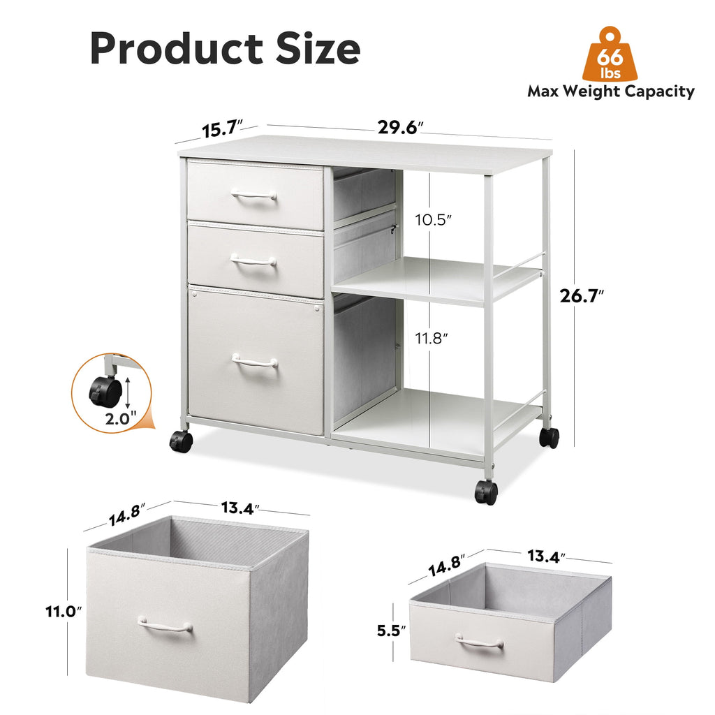 GALAXHERO 3 Drawer File Cabinet, Rolling Printer Stand with Storage, Lateral Fabric Filing Cabinet for Home Office,  Fits Letter/A4