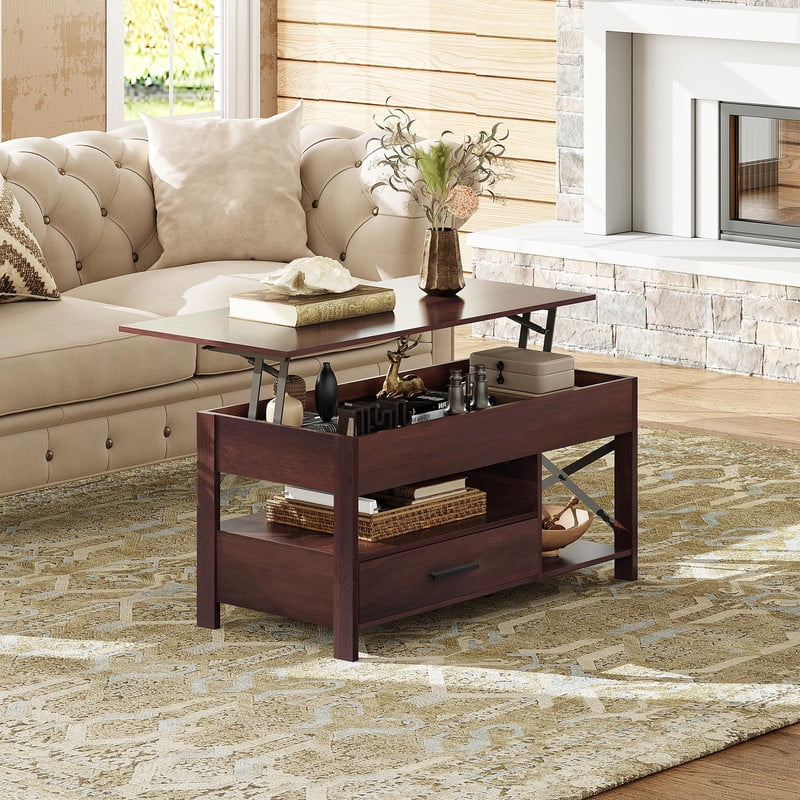 GALAXHERO Coffee Table, 39" Lift Top Coffee Table with Hidden Compartment, Storage Drawers and Storage Shelf for Living Room, Reception Room, Espresso
