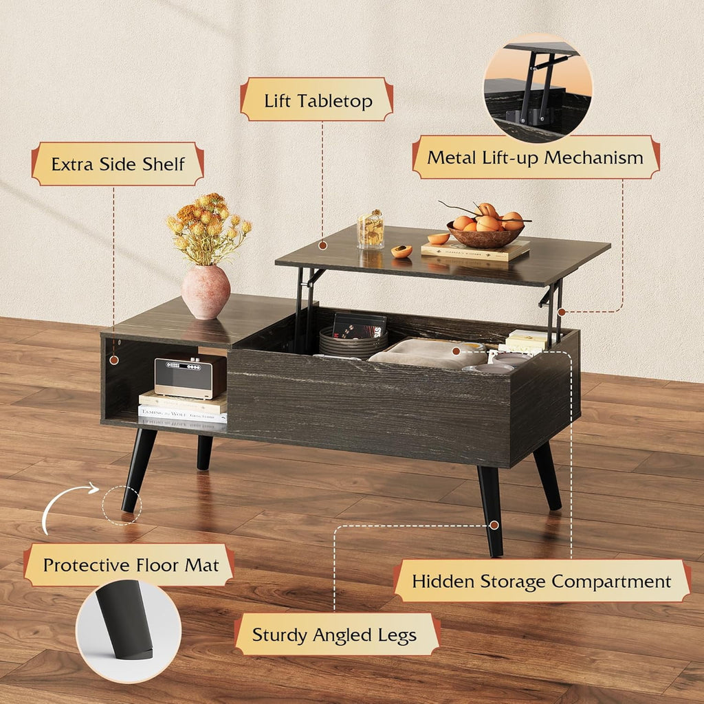 GALAXHERO Lift Top Coffee Table with Storage Small Living Room Table with Storage Shelf & Hidden Compartment