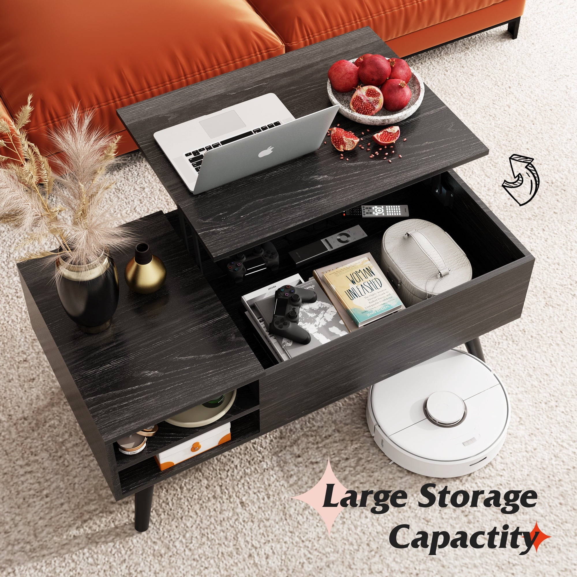 GALAXHERO Coffee Table with Removable Storage Shelves Lift Top Small Coffee Table for Living Room