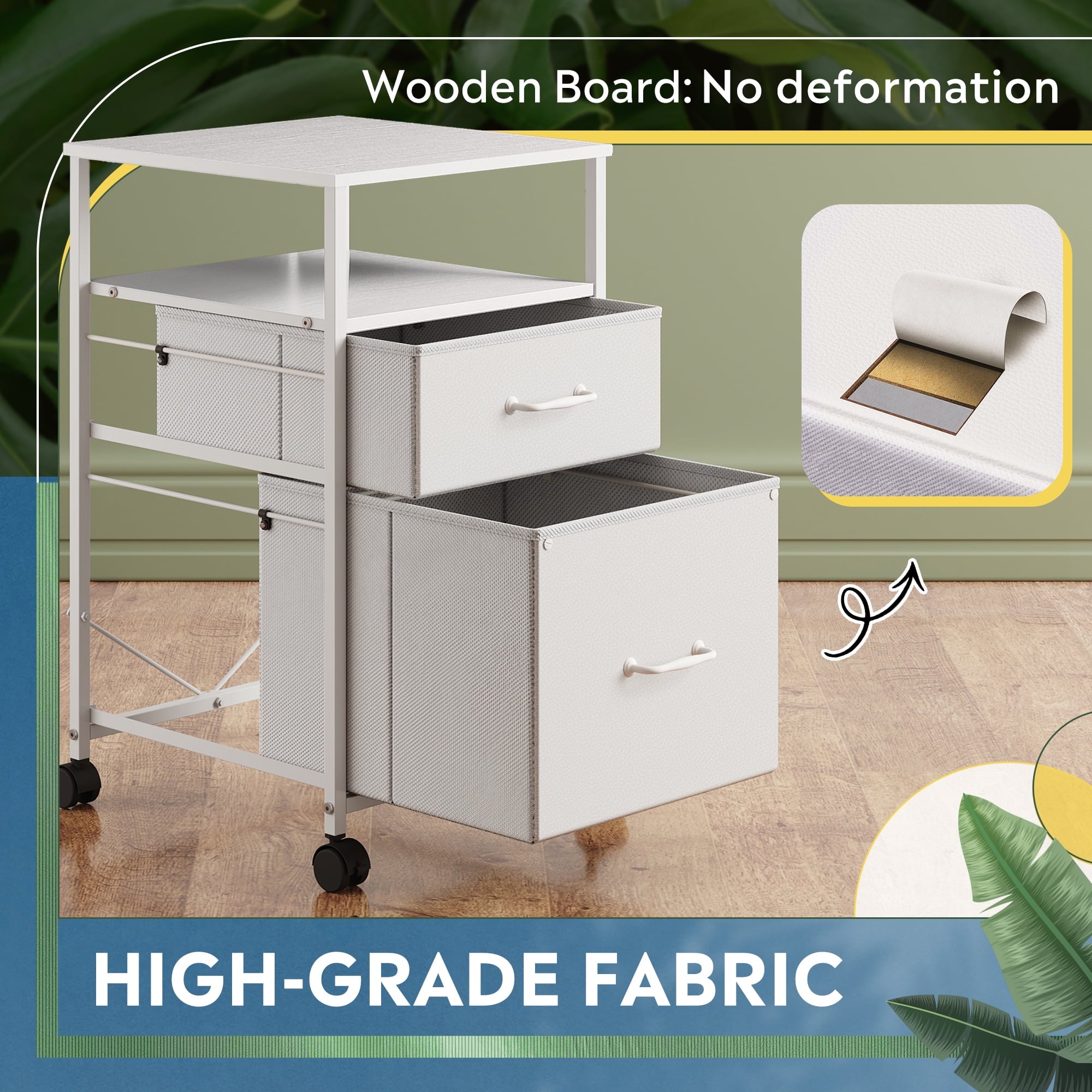 GALAXHERO 2 Drawer File Cabinets, Mobile Printer Stand with Storage Shelf for Home/Office/A4 /Letter, White