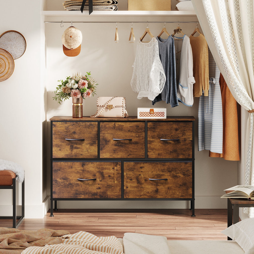 GALAXHERO 5 Drawer Dresser, Fabric Storage Tower for Bedroom, Hallway, Entryway & Closets, Sturdy Steel Frame with Wood Top, Easy Pull Handle
