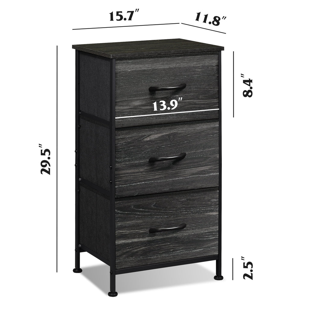 GALAXHERO 3 Drawer Nightstand, Fabric Storage Dresser Sturdy Steel Frame with Wood Top
