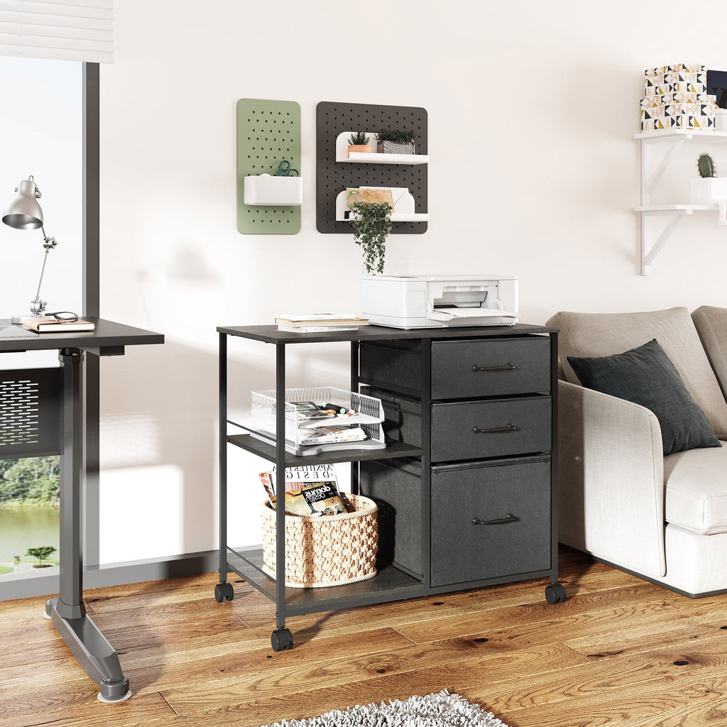 GALAXHERO 3-Drawer Mobile File Cabinet with Storage Shelf, Rolling Fabric Filing Cabinet and Printer Stand, Black