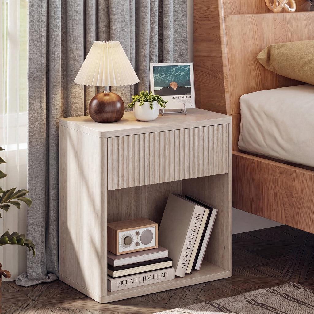 GALAXHERO Nightstands Set of 2, Farmhouse Night Stand with Drawer and Storage Shelf, Wood Bed Side End Table for Bedroom Living Room
